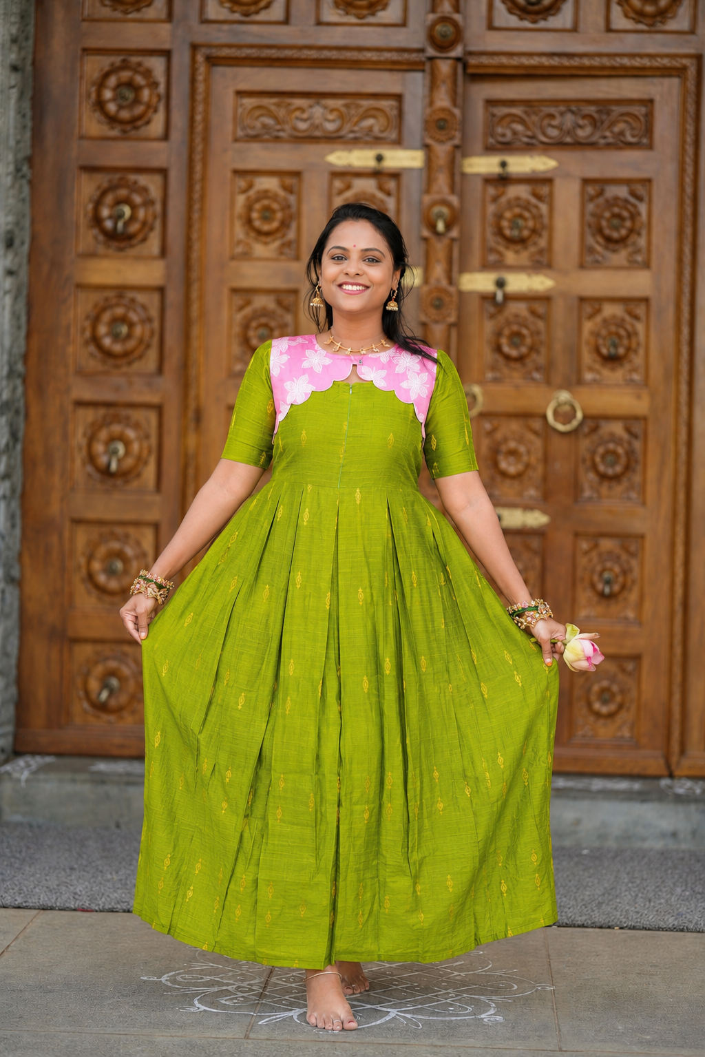 Geethanjali raw silk maxi Dress With chanderi scallop ( ready to dispatch)