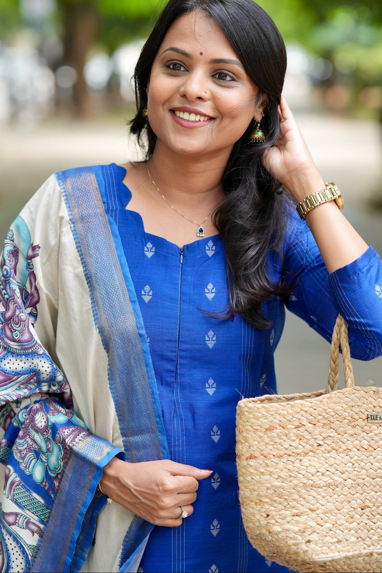 Mayilirage  raw silk Kurta Set with hand painted kalamkari dupptta ( ready to dispatch )
