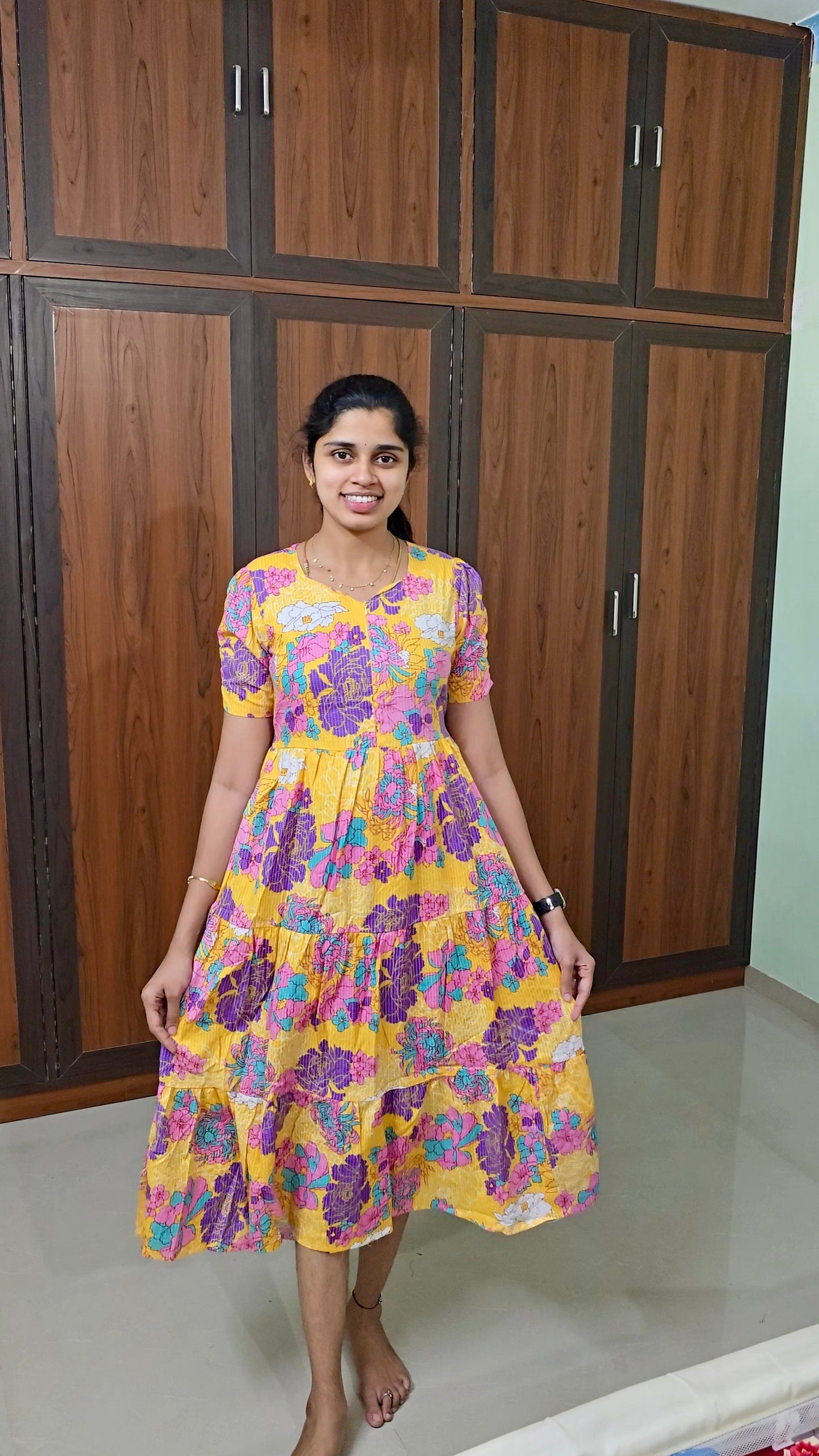 Yellow day to night dress without lining