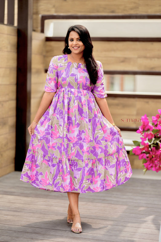 Laya Floral Dress With lining( Wrinkle-Free Cotton Blend Dress)