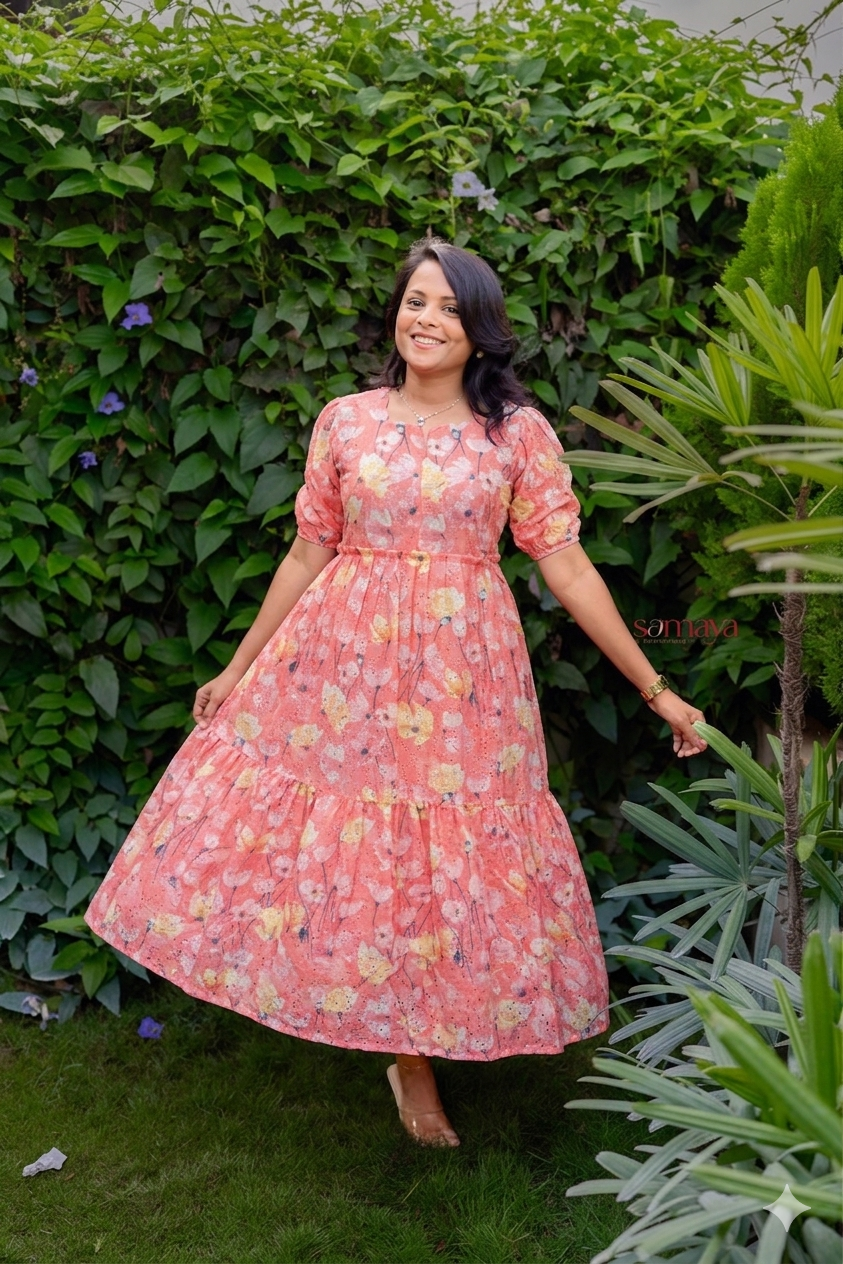 Cinderella -peach  Hakoba Dress With Lining