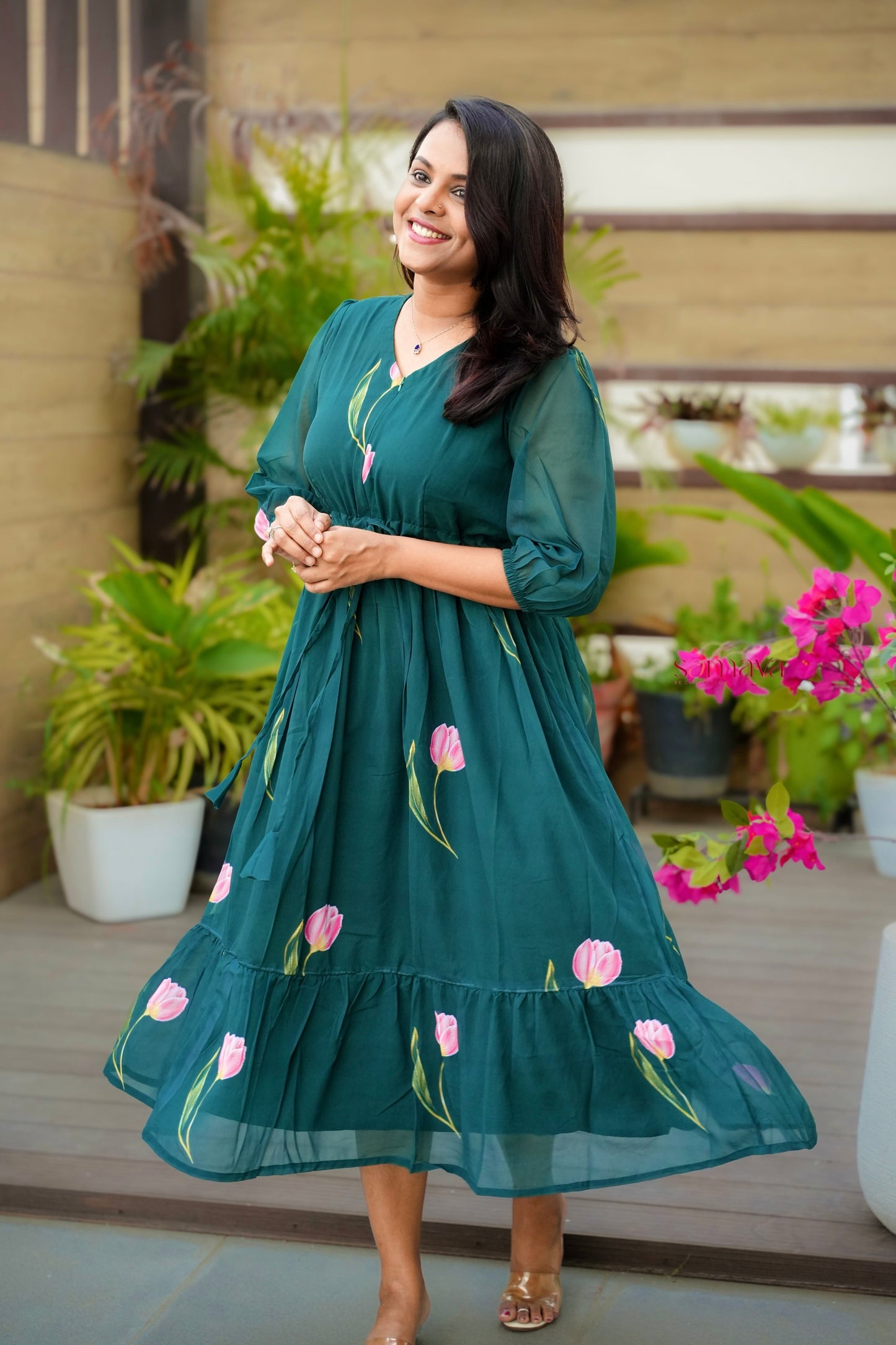 Tulip georgette casual  Dress With Lining ( No-Iron Everyday Dress)
