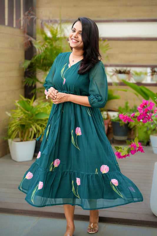 Tulip georgette casual  Dress With Lining ( No-Iron Everyday Dress)