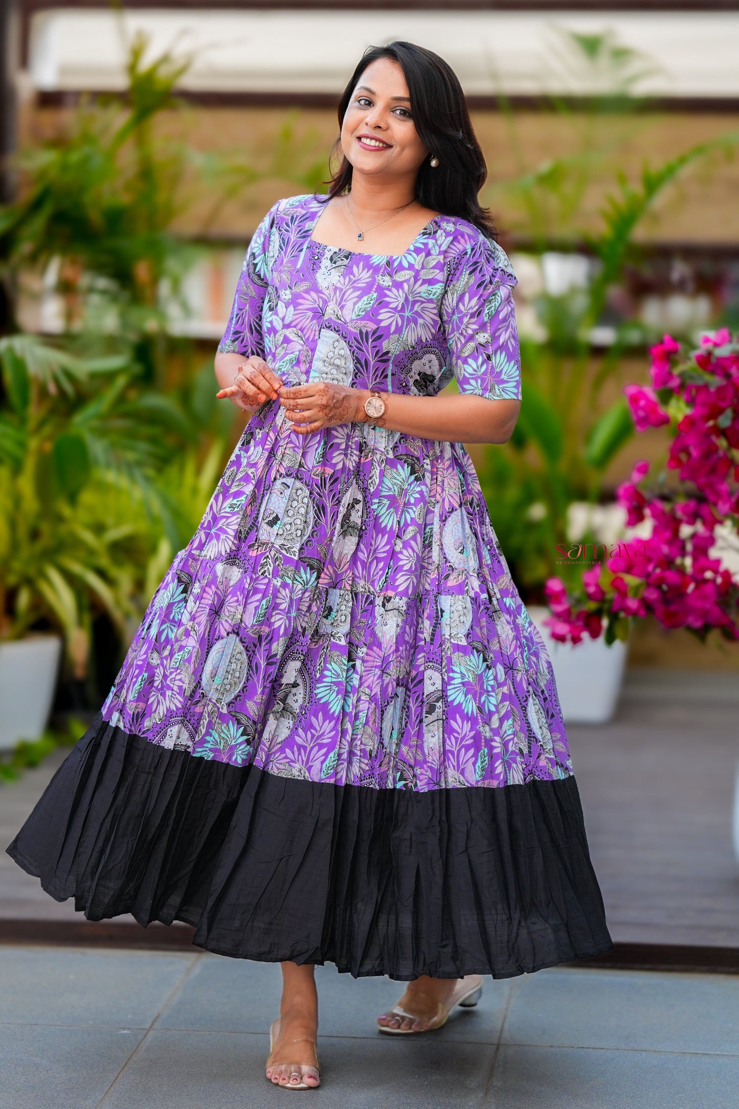 Maxi  peacock Casual Dress With Lining