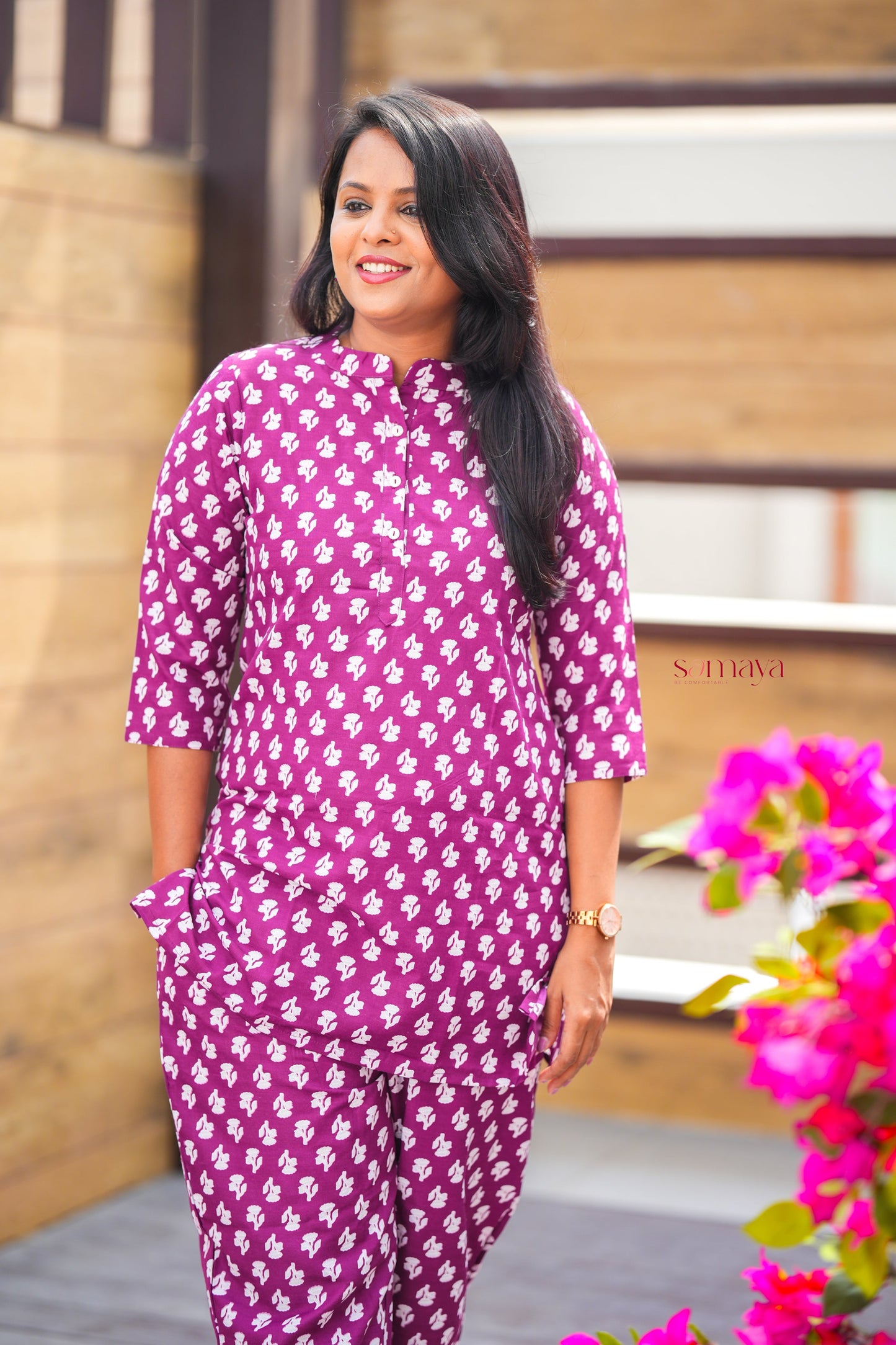Haasya purple  night co-ord set ( cotton blend no iron )