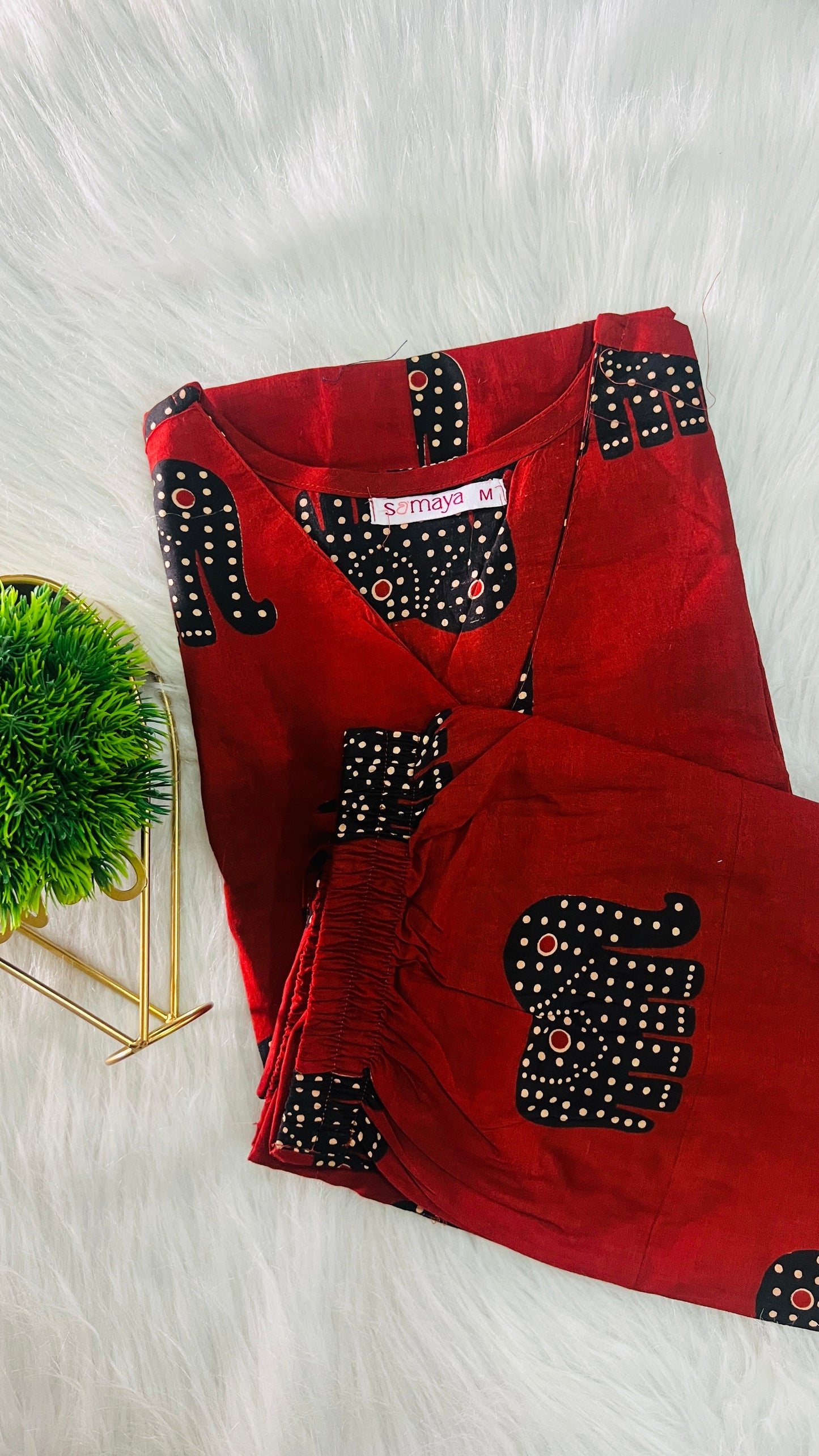 ZARA- Maroon Elephant Night Co-ord Set( Ready to dispatch)