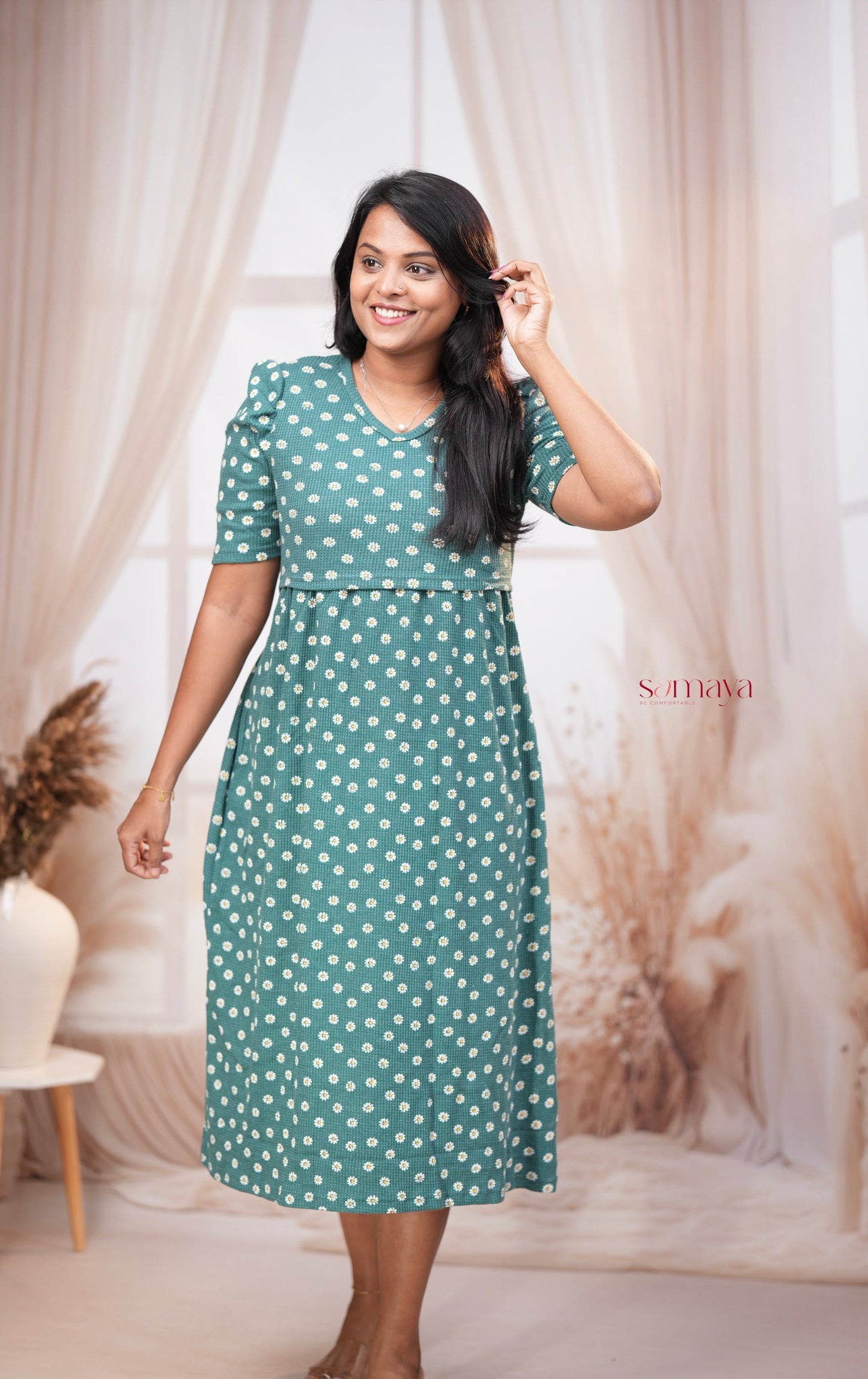 Calf Length Daisy Waffle Light Weight Dress