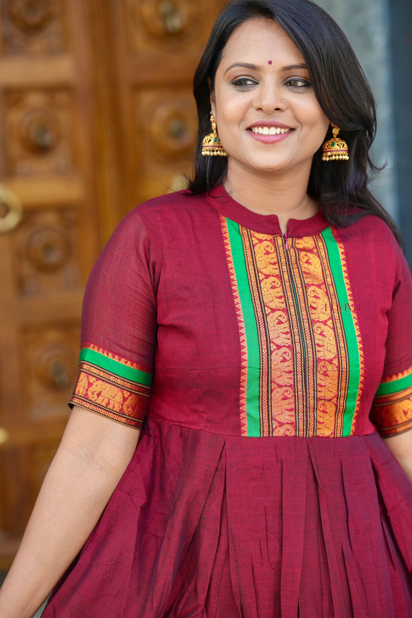 Maroon Narayanapet maxi Dress With Lining ( ready to dispatch)