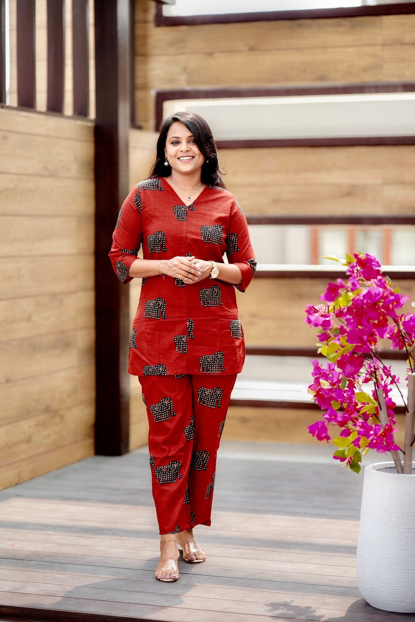 ZARA- Maroon Elephant Night Co-ord Set( Ready to dispatch)