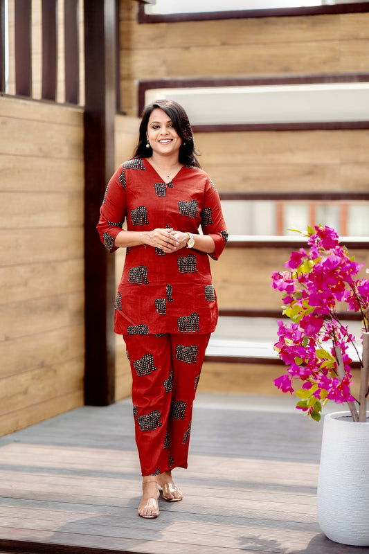 ZARA- Maroon Elephant Night Co-ord Set( Ready to dispatch)