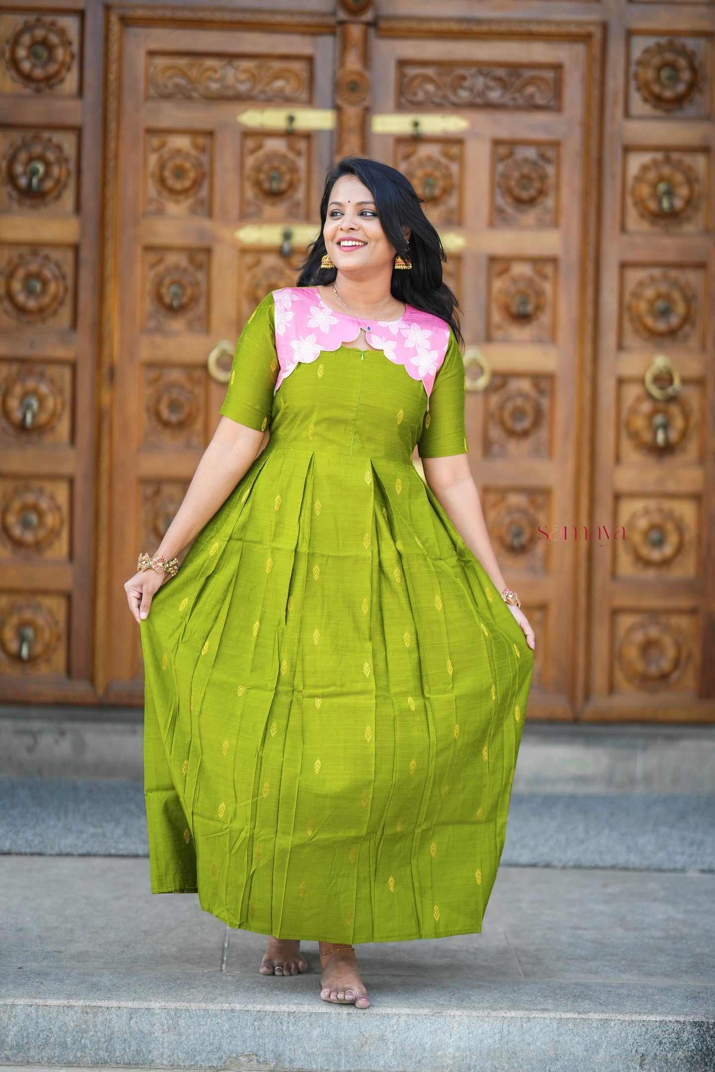 Geethanjali raw silk maxi Dress With chanderi scallop ( ready to dispatch)