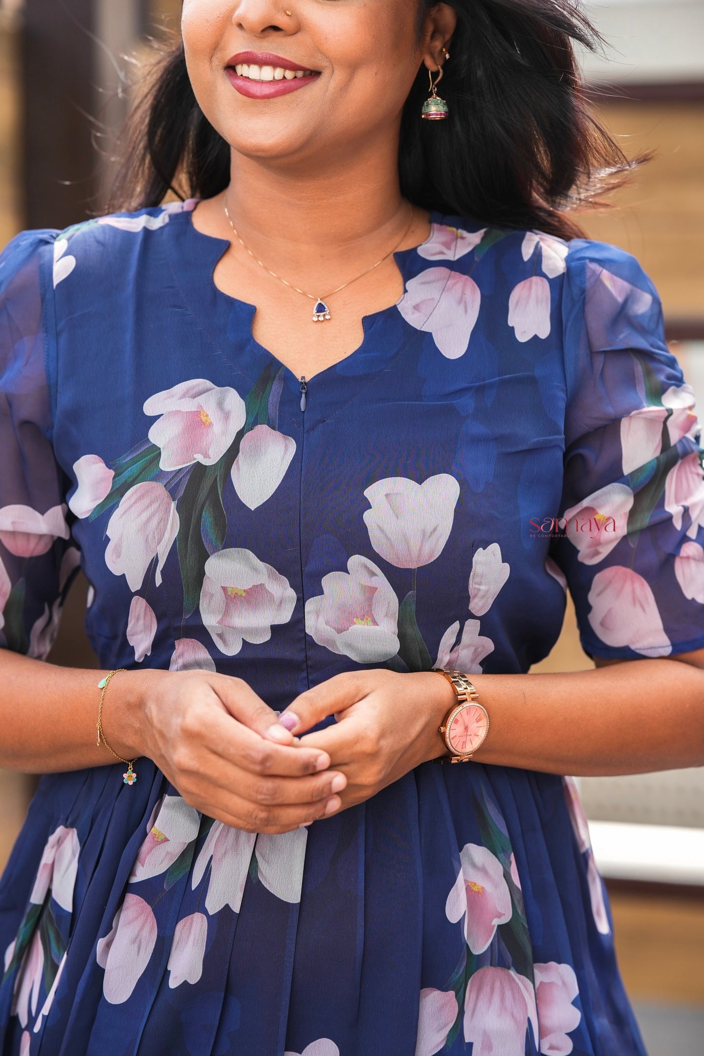 Navy georgette casual  Dress With Lining