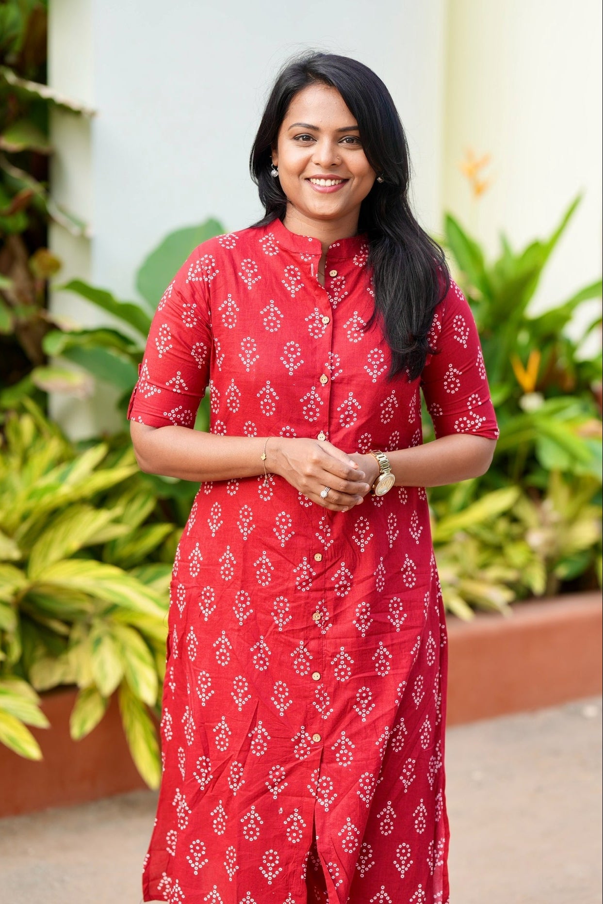Red cotton  Co-ord set button opening