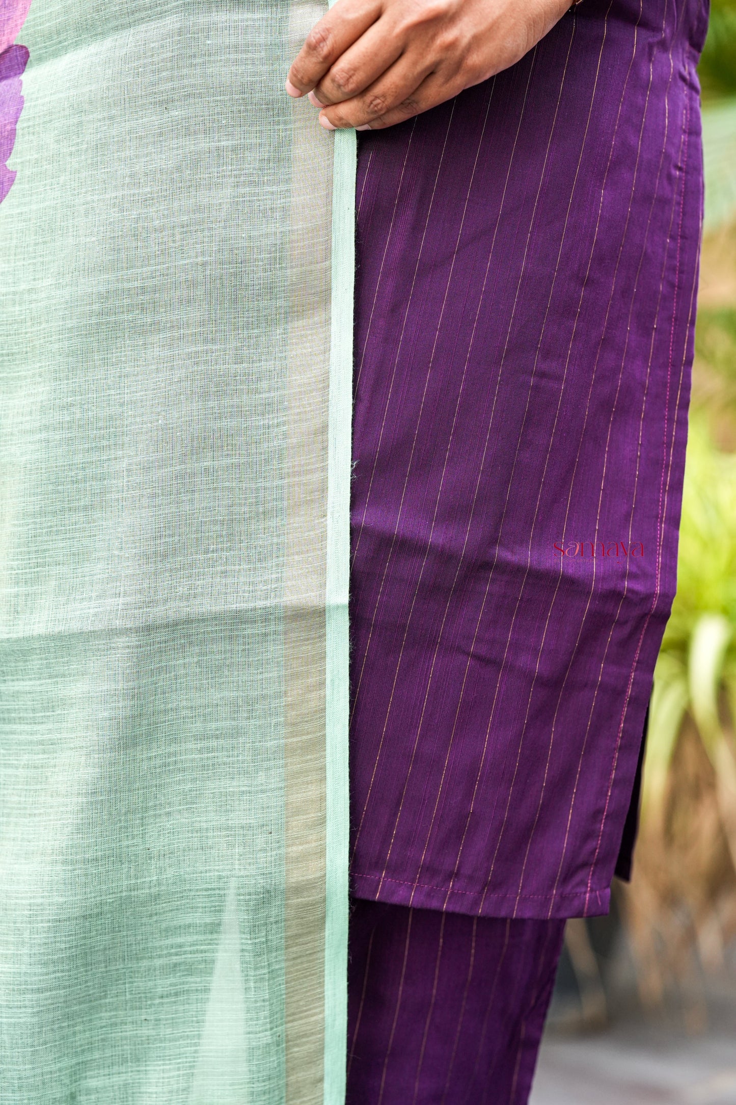 Rohini  raw silk suit set of 3 with linen gold border   ( ready to dispatch )