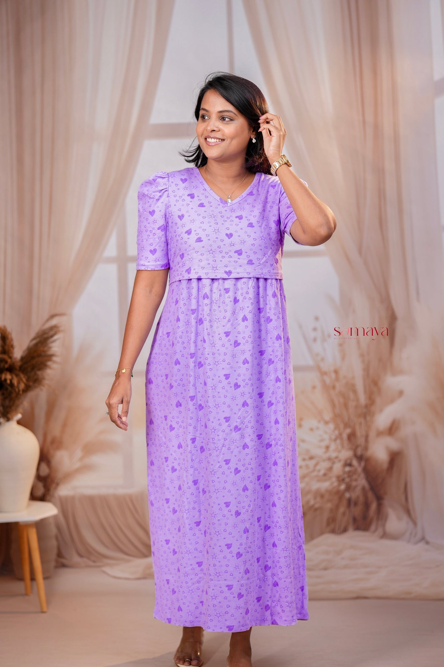 Maxi  Lilac Light Weight maternity feeding zipless Dress
