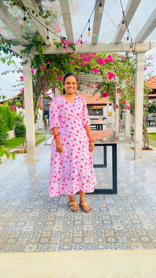 Rose casual  Dress With Lining ( No-Iron Everyday Dress)