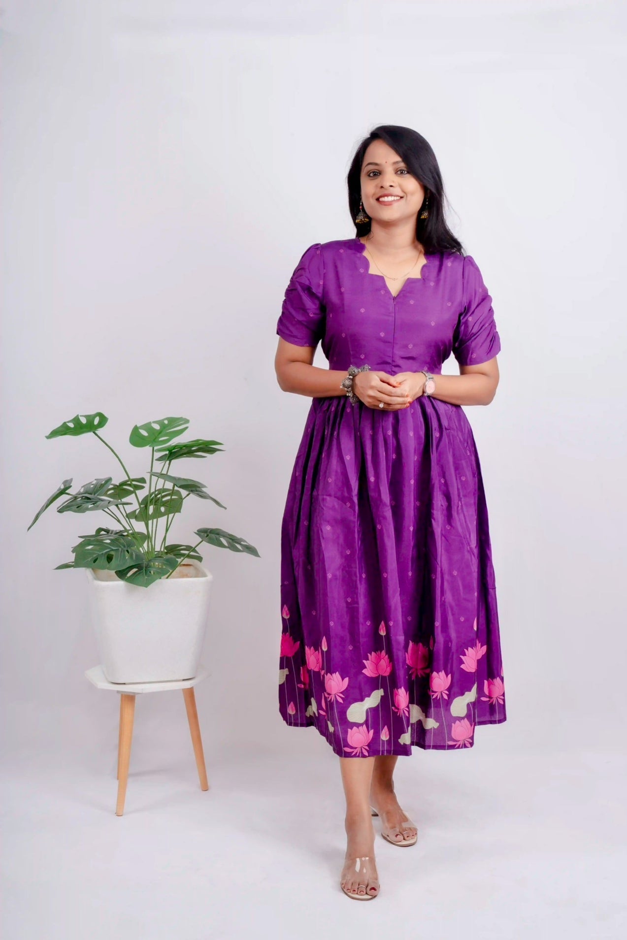 Maxi Lotus  festive  Dress With Lining