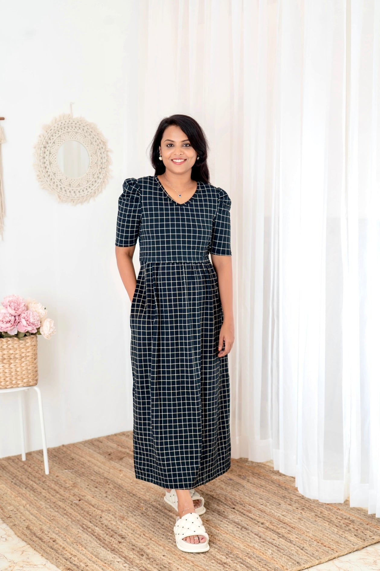 Maxi  checked Light Weight Dress