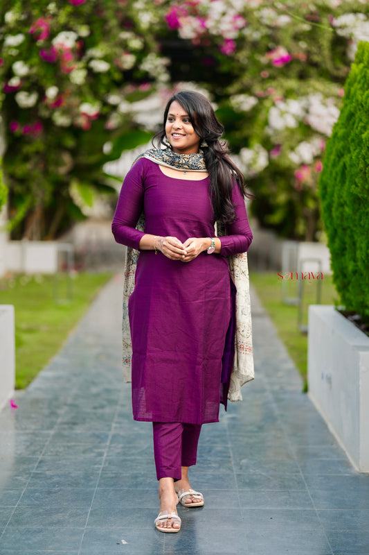 Kayal Raw silk top bottom set with  kalamkari  dupptta set of 3 (ready to dispatch)