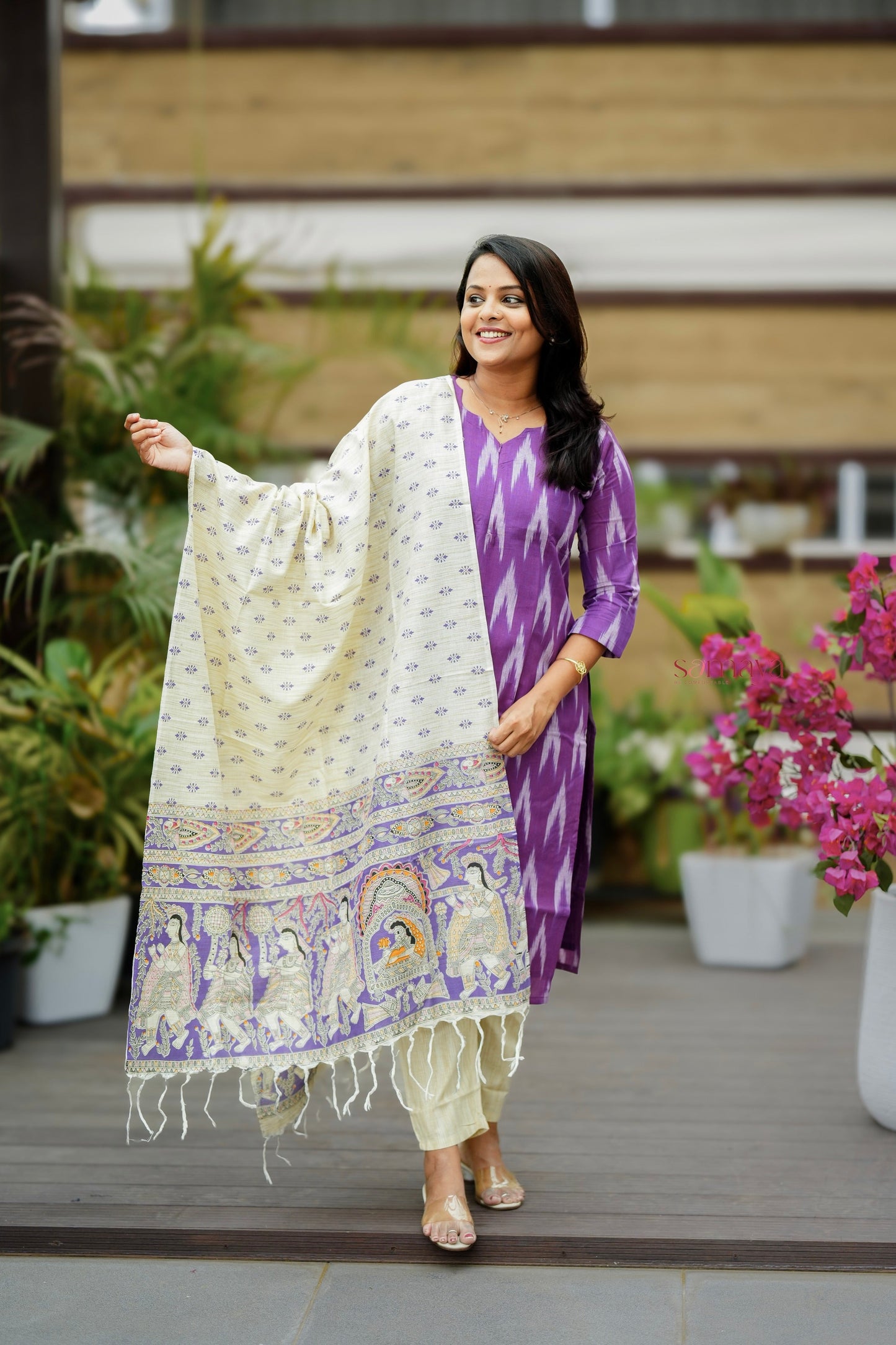 Pari -purple ikkat  Cotton 3 piece Set with lining