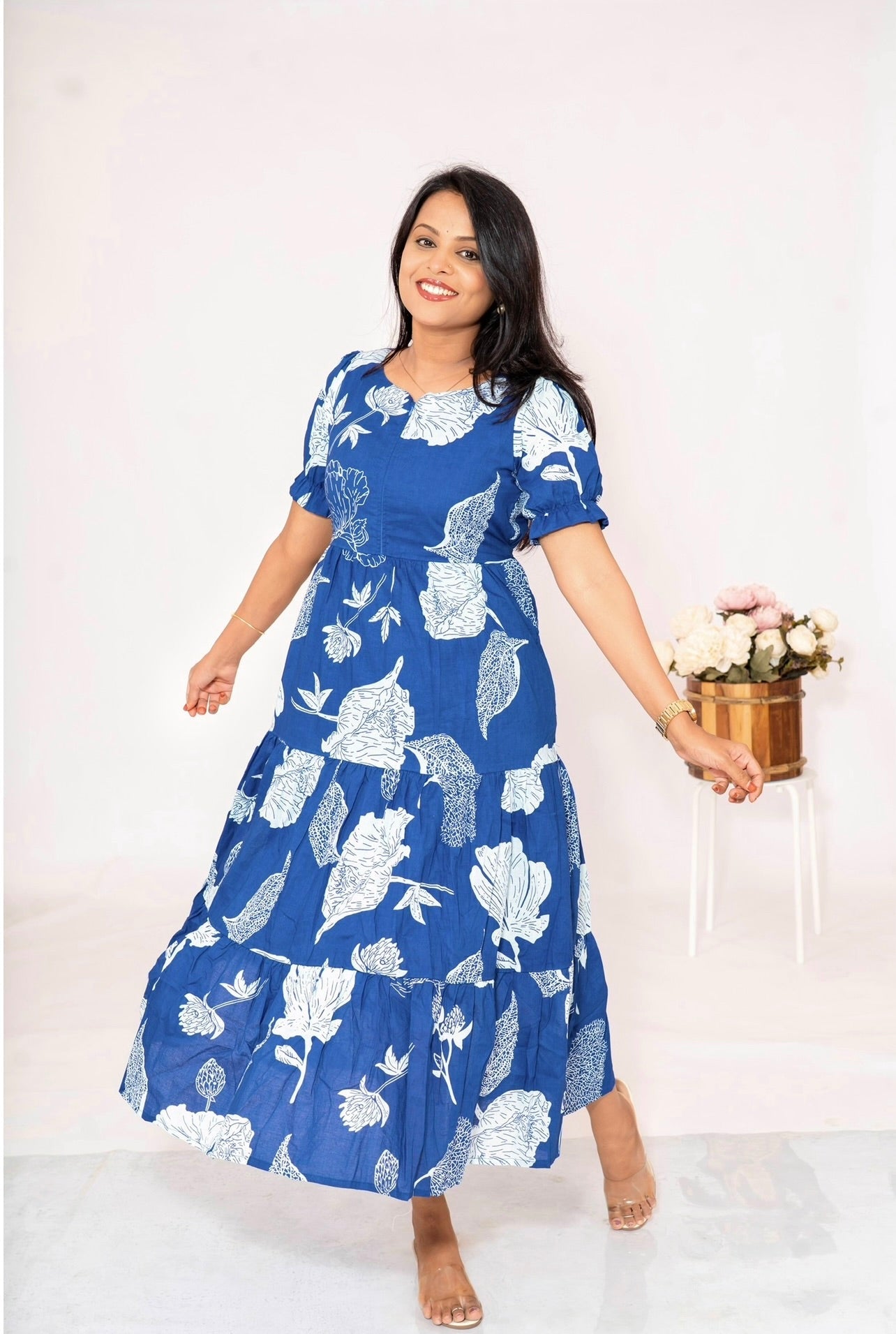 Royal blue casual  Dress With Lining