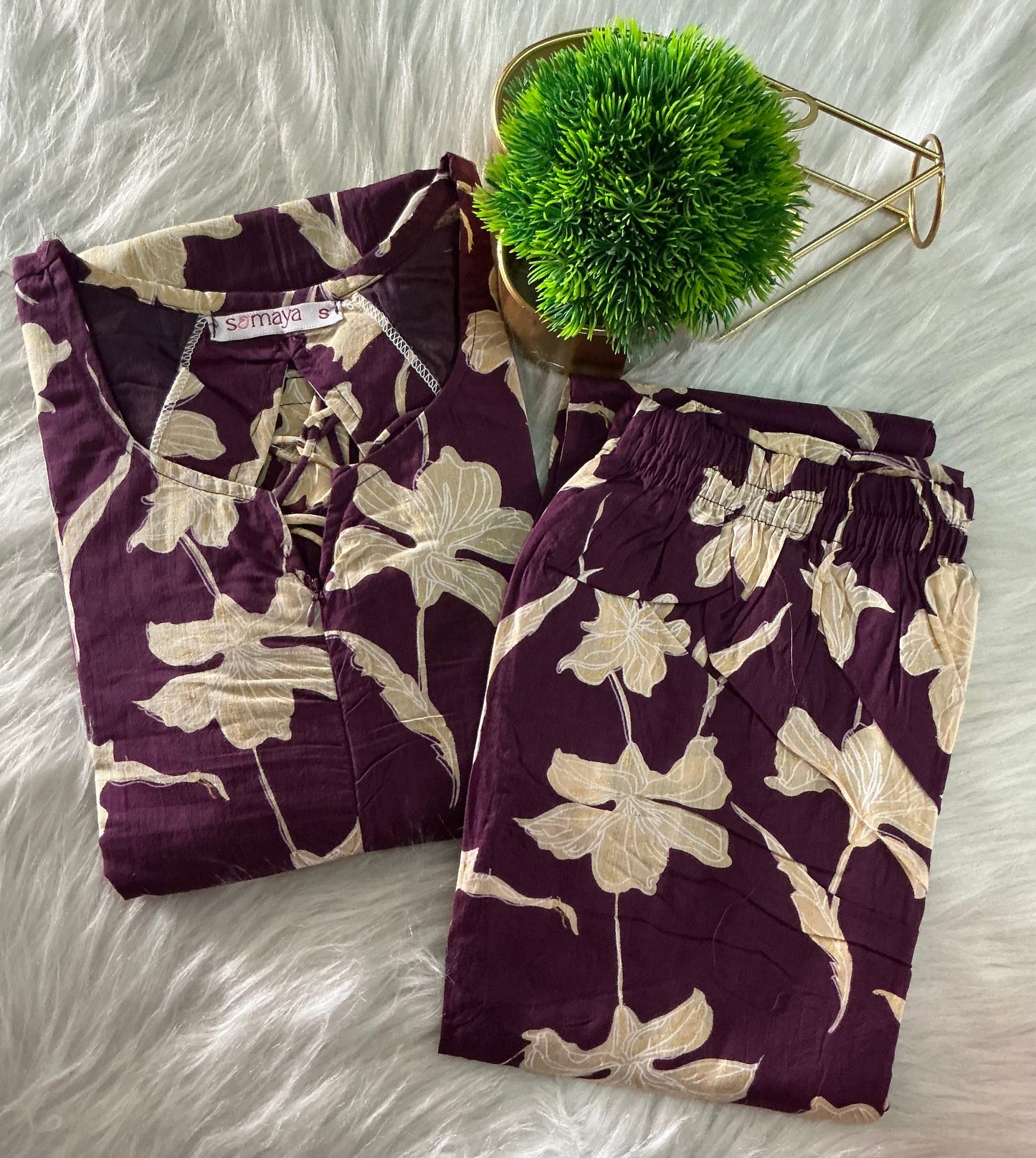 Sruthi- purple Cotton 2 piece Set with lining