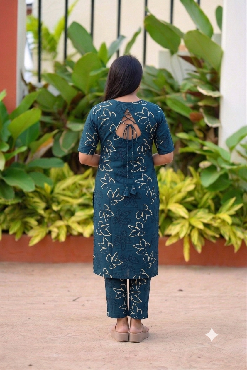 Nila -Peacock Cotton 2 piece Set with lining