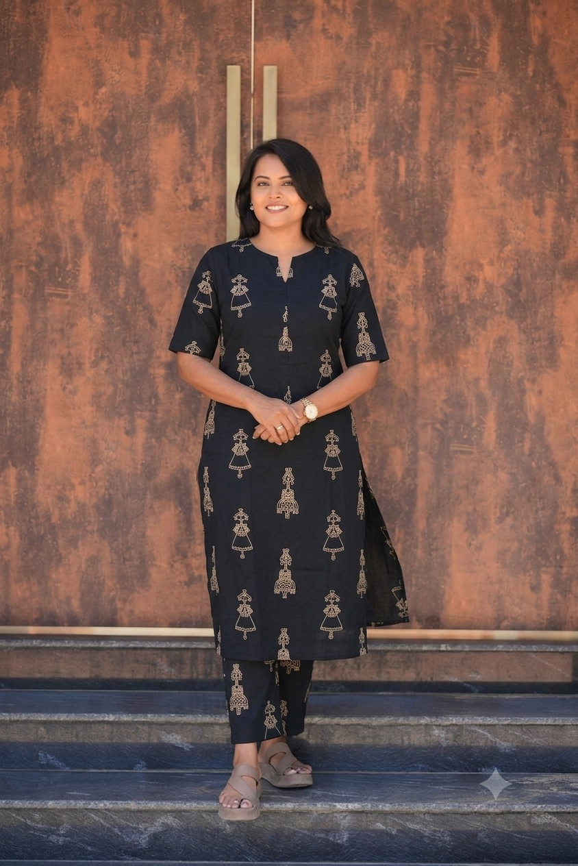 Nila - Black Cotton Co-ord Set with lining