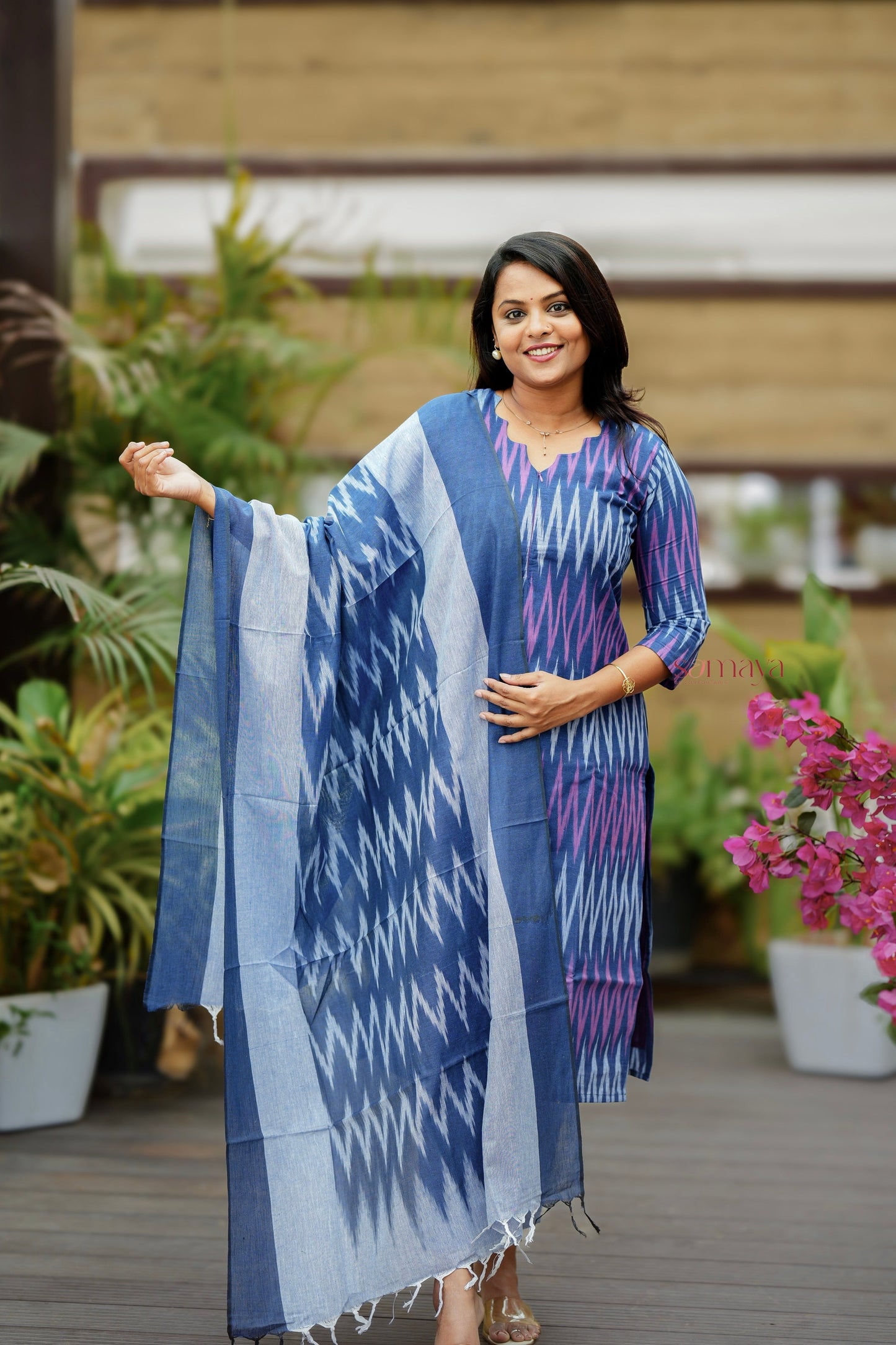 Pari - Ikkat Denim  Cotton 3 piece Set with lining