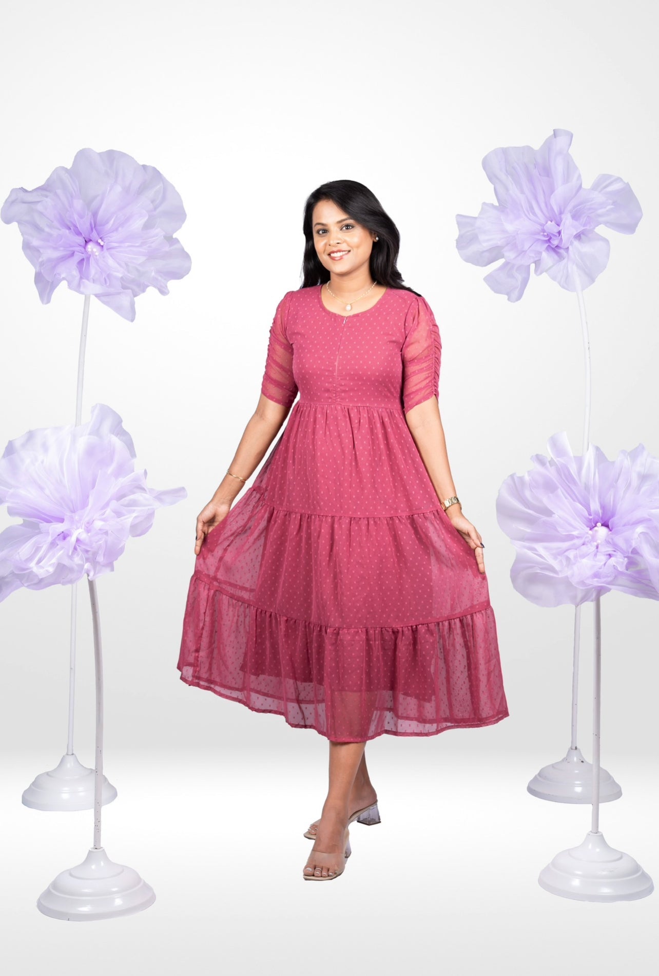Dusty rose georgette casual  Dress with lining
