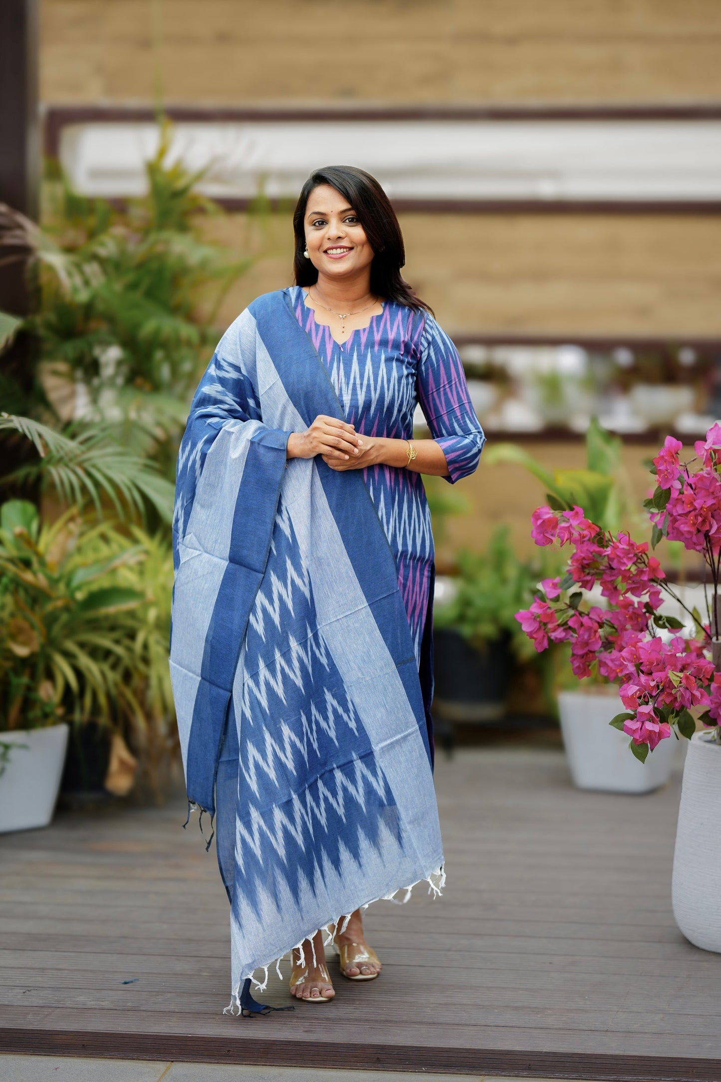 Pari - Ikkat Denim  Cotton 3 piece Set with lining