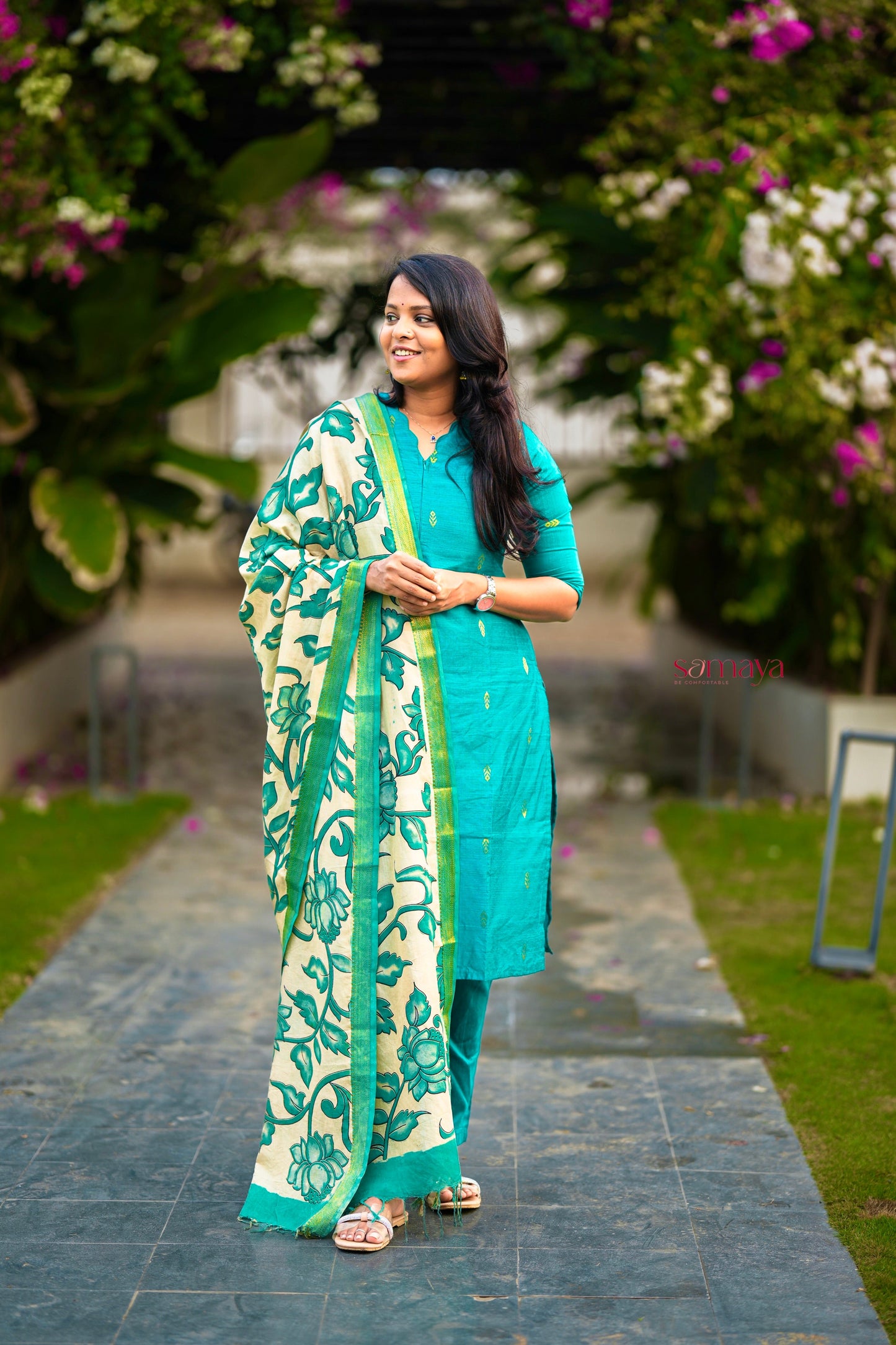 Vaishnavi 3 piece raw silk suit set wth hand painted kalamkari dupptta(ready to dispatch )