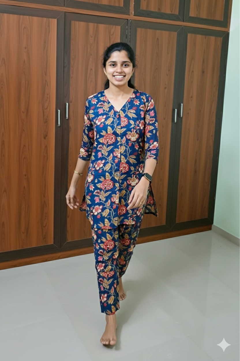 Swara - Navy Night Co-ord Set (  centre zip )
