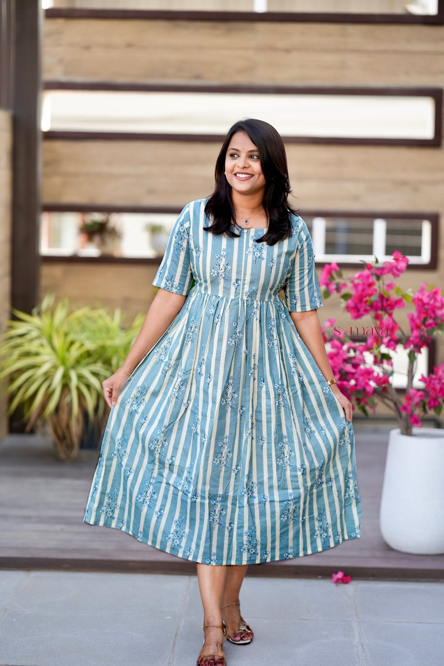 Gracy  stripes  casual Dress With Lining( limited stock )