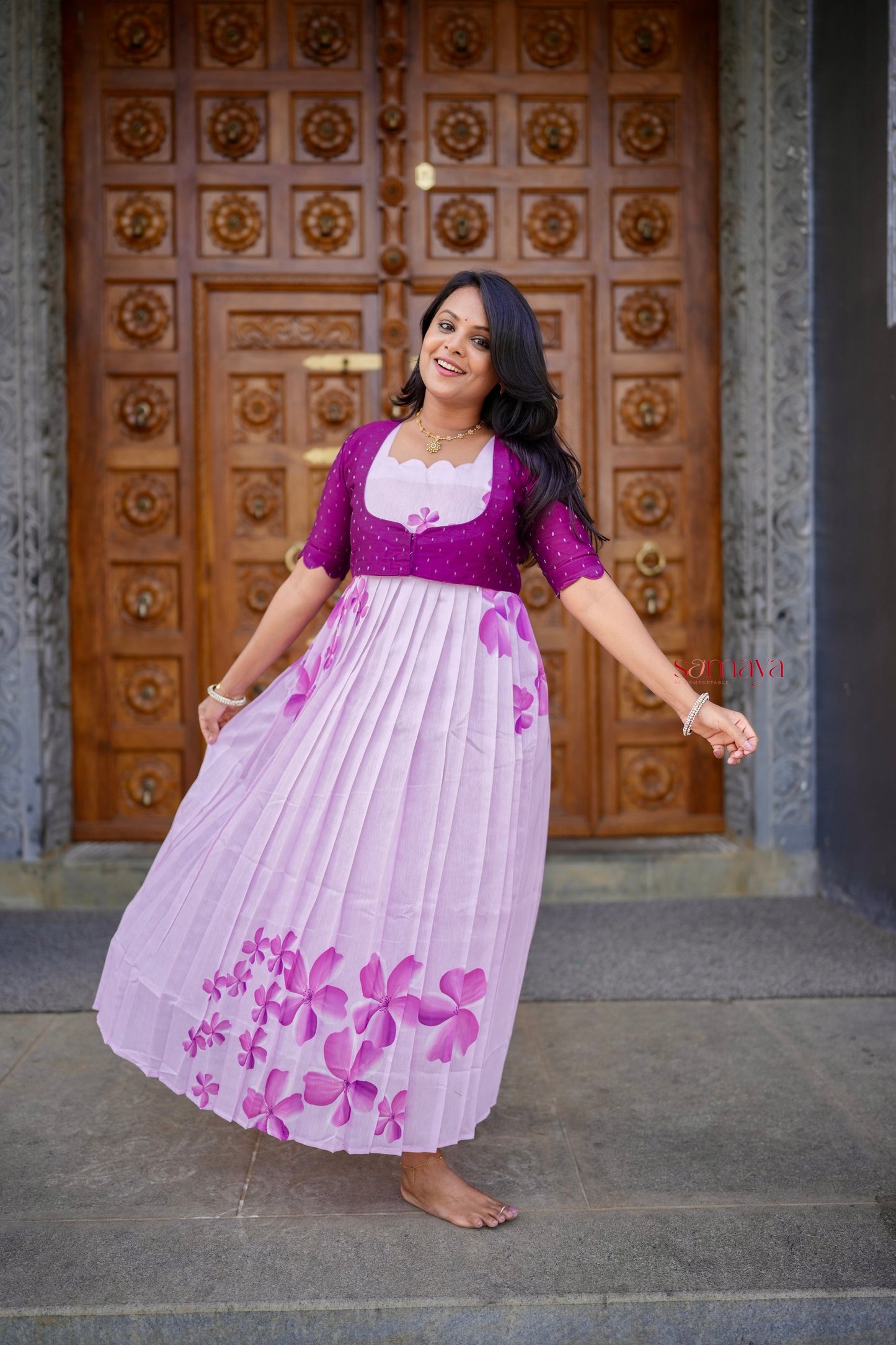 Aura Chanderi Dress With Lining ( over coat detachable) ( pre order )