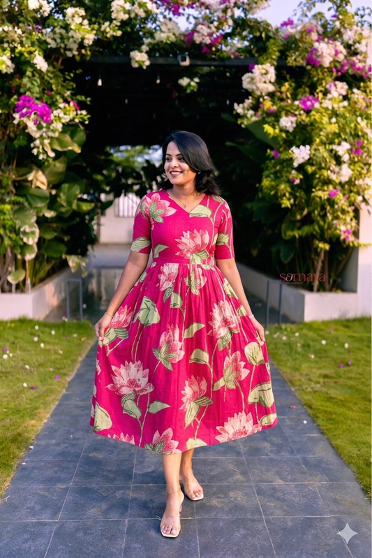 Lotus  cotton  Dress With Lining( front rope -3 layers dress )
