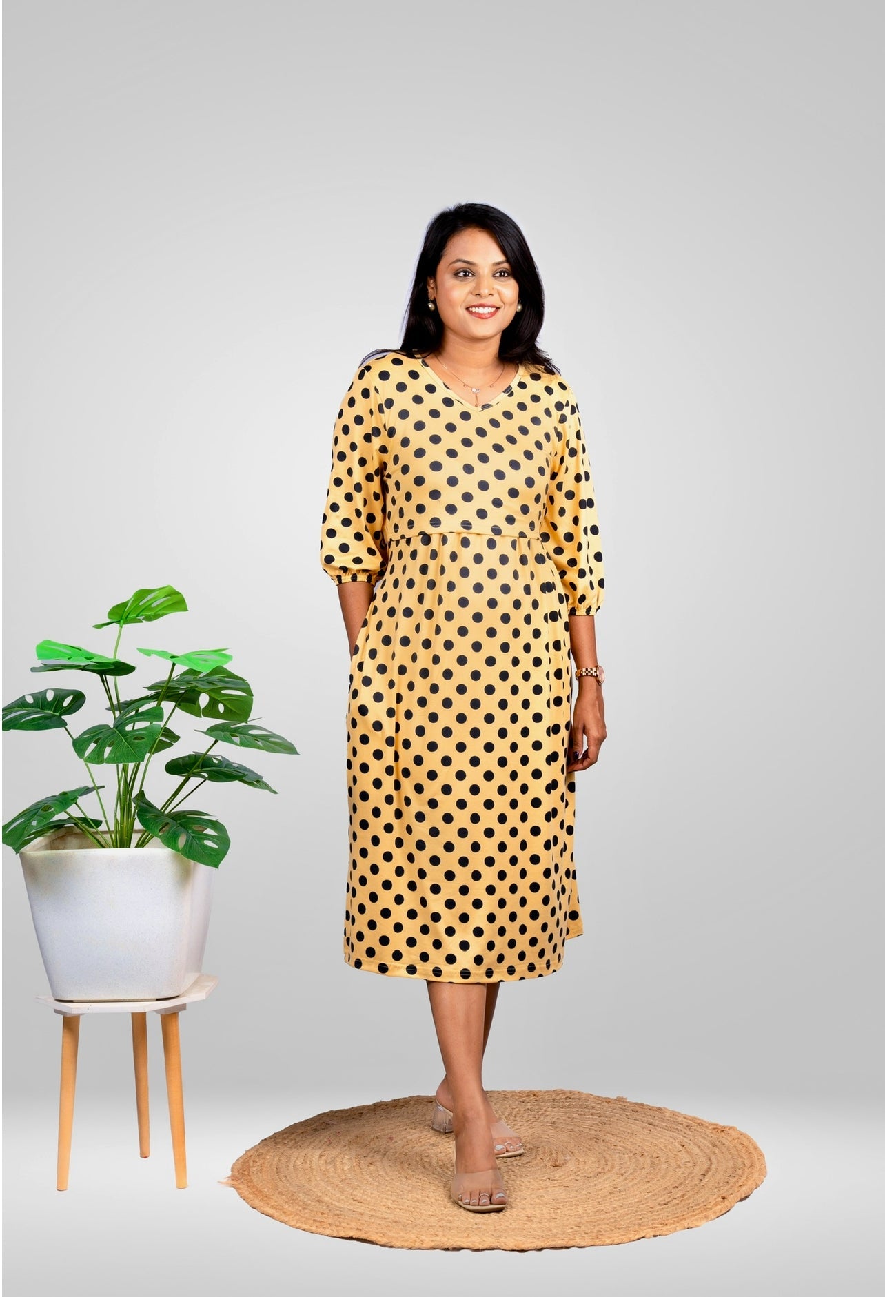 Midi Luxury Polka Light Weight Dress( non transparent)