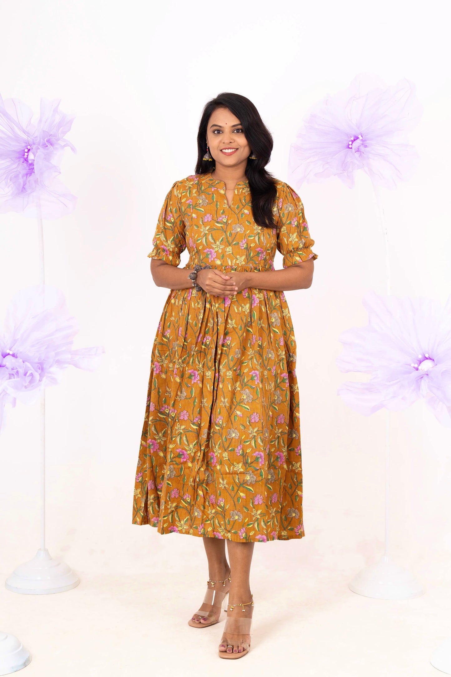 Manjal  casual  Dress With Lining Non-Maternity & Feeding-Friendly Dress