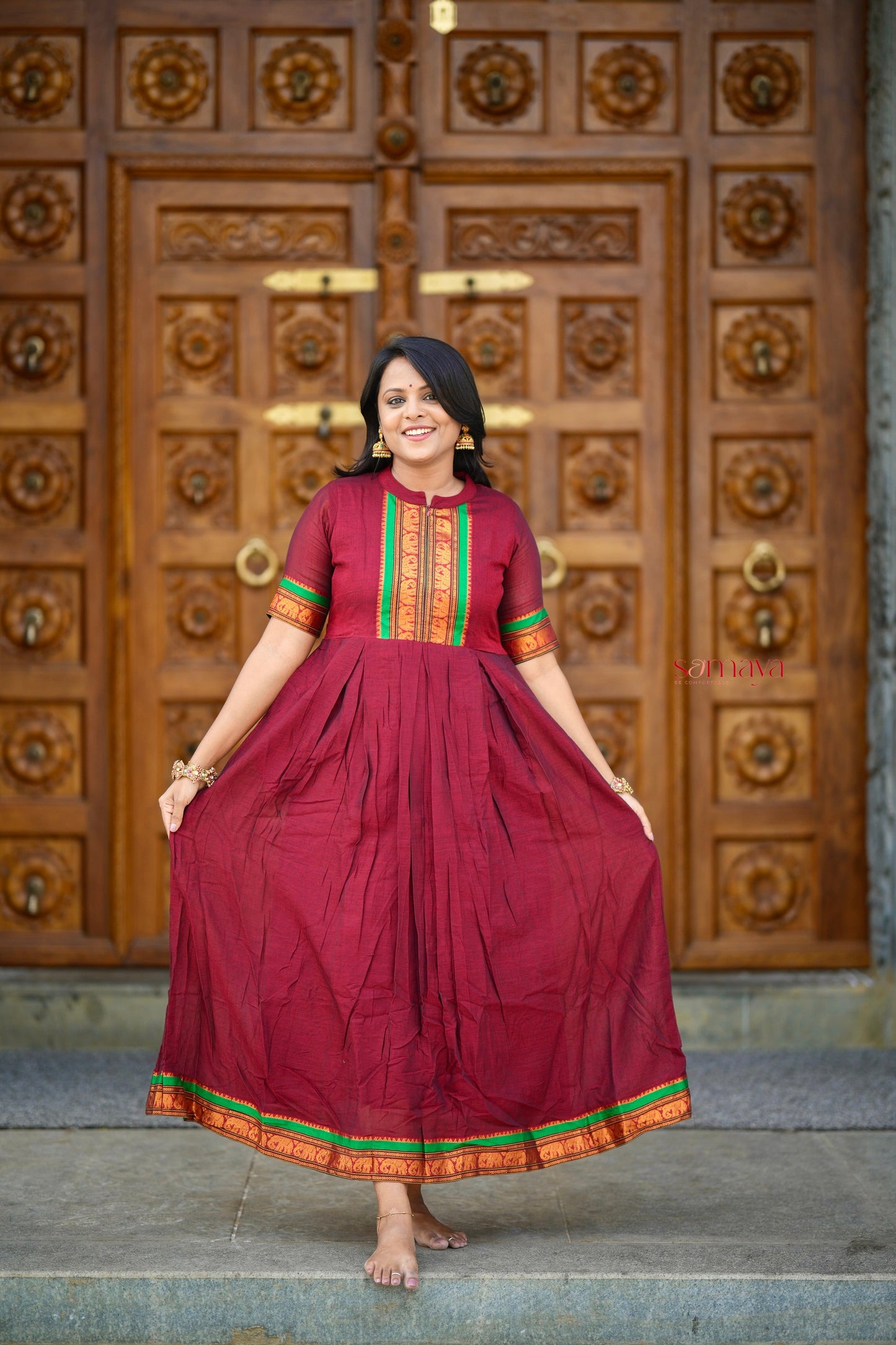 Maroon Narayanapet maxi Dress With Lining ( ready to dispatch)