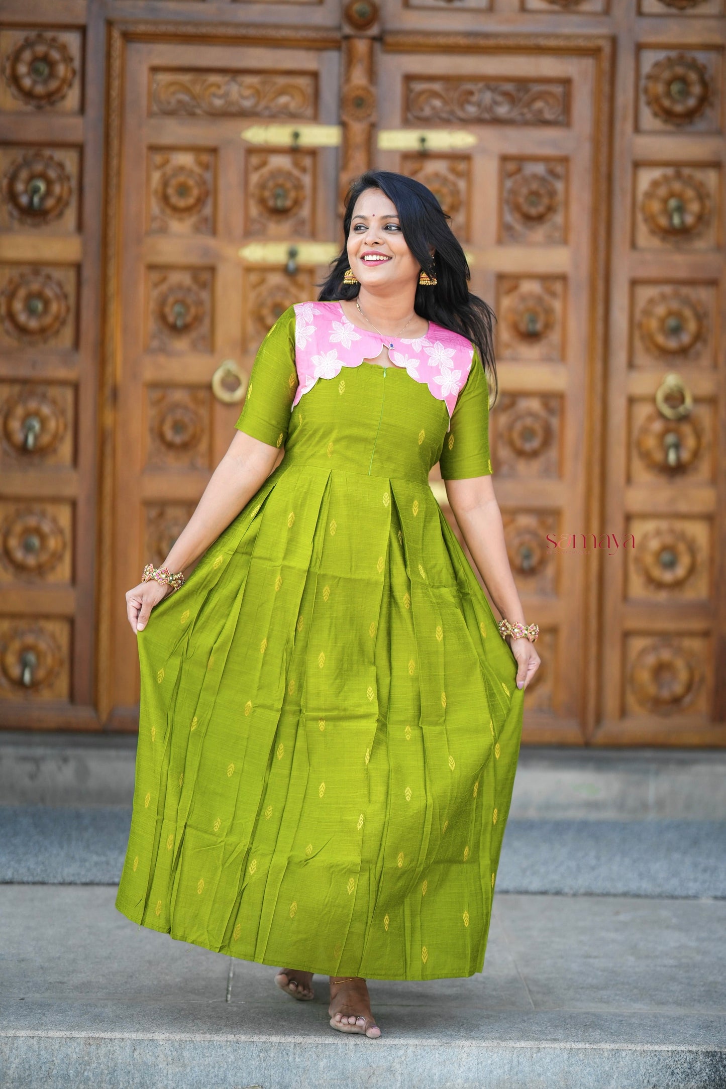 Geethanjali raw silk maxi Dress With chanderi scallop ( ready to dispatch)
