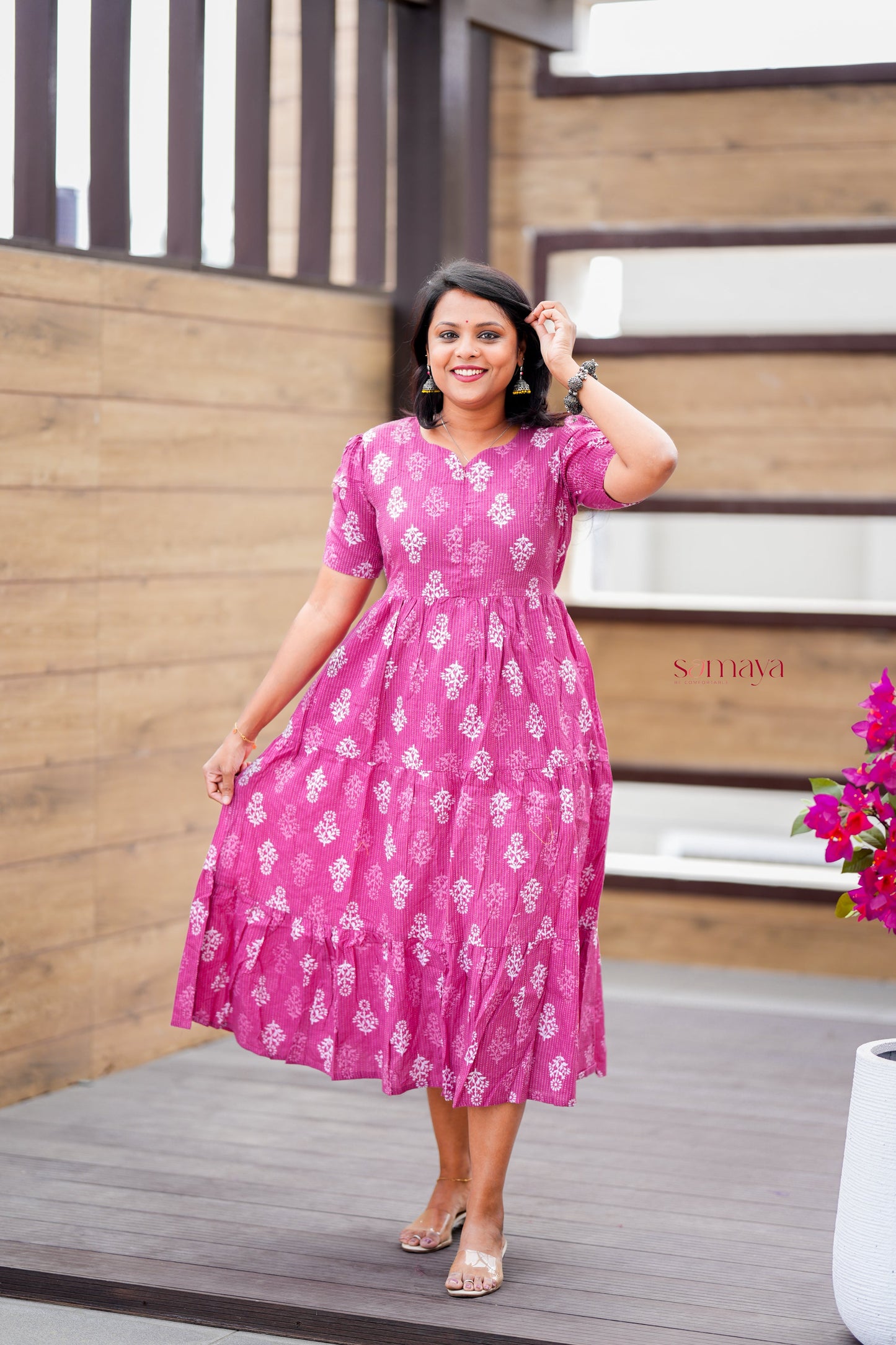 Mauve day to night dress without lining