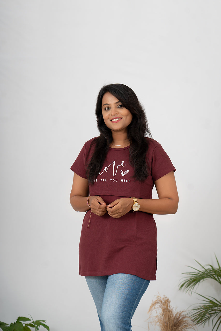 Maternity T-shirt Maroon love thick weight