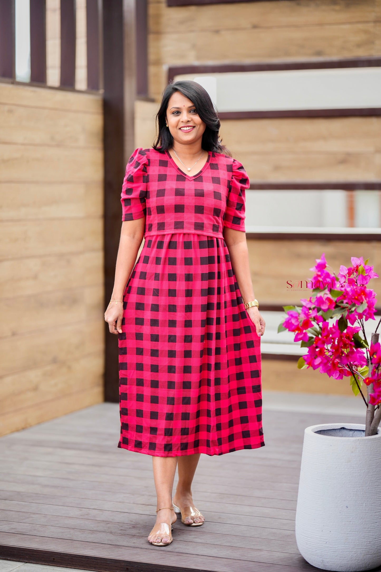 Calf Length checked medium Weight Dress
