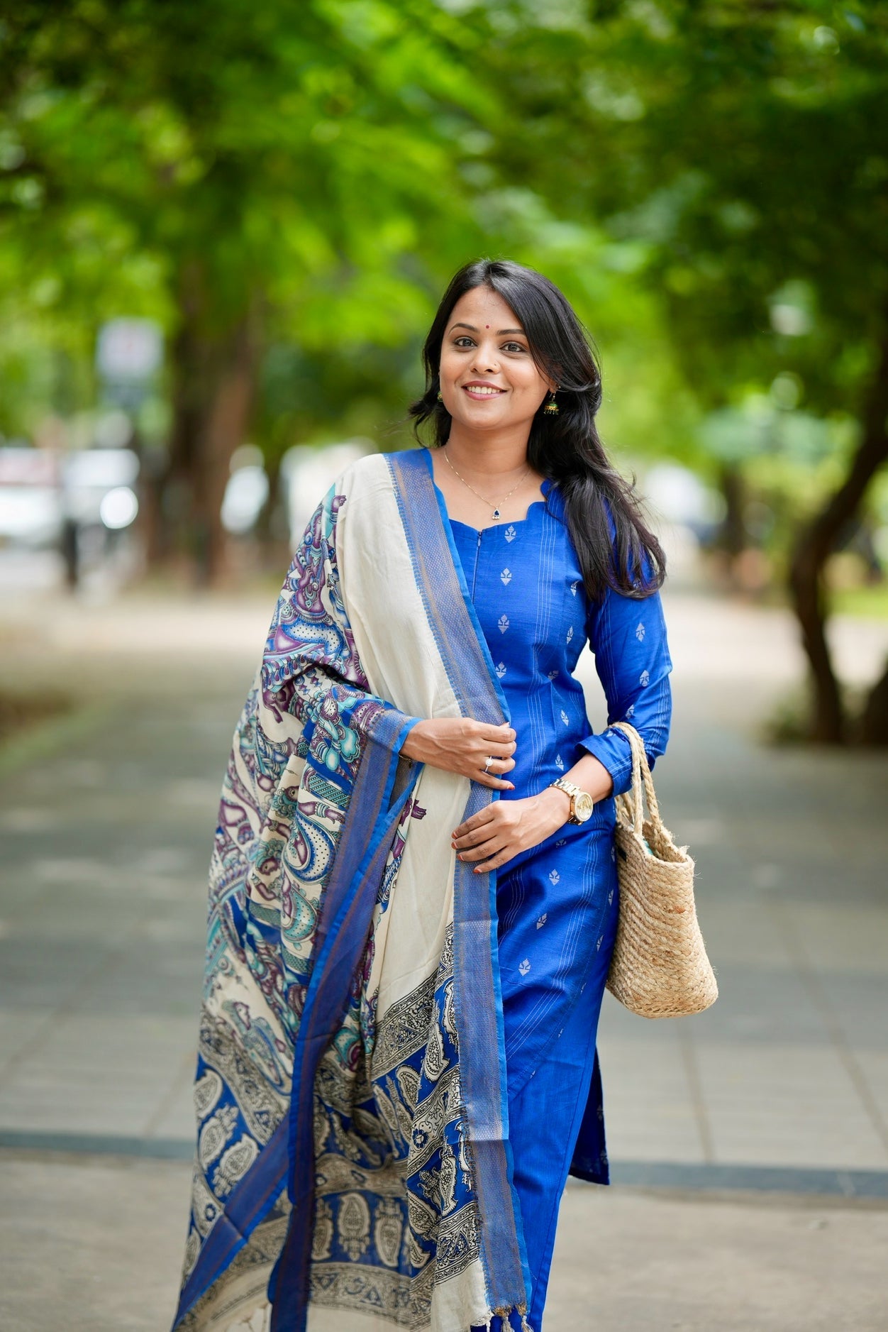 Mayilirage  raw silk Kurta Set with hand painted kalamkari dupptta ( ready to dispatch )