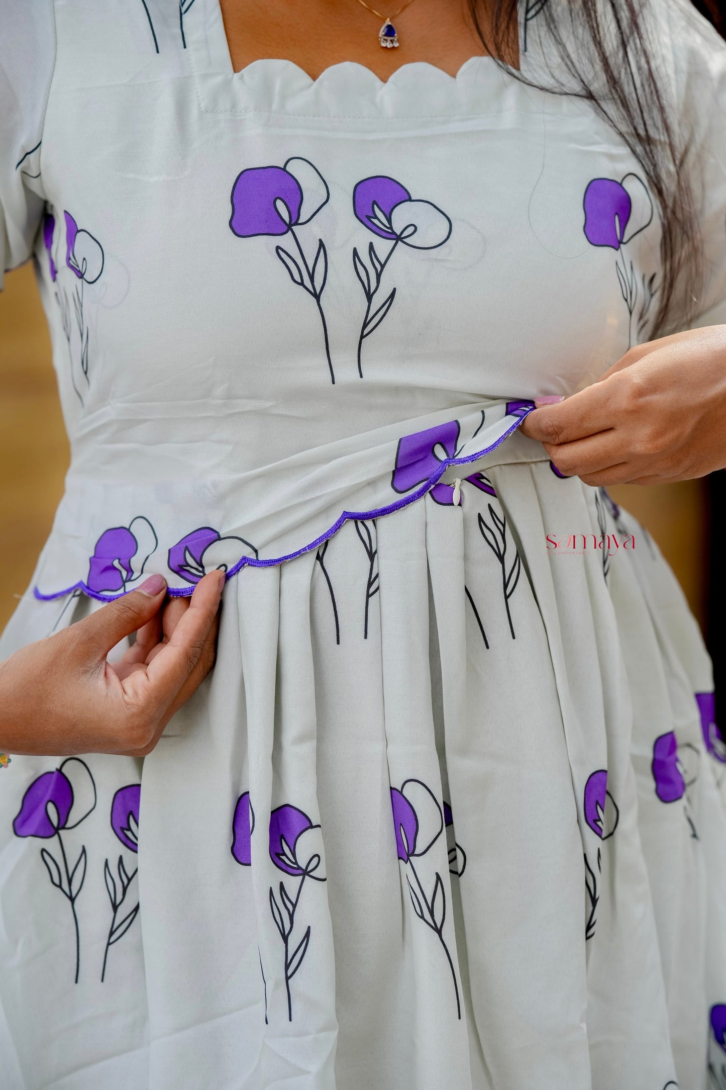 Nivi Casual Dress With Lining( Wrinkle-Free Cotton Blend Dress)