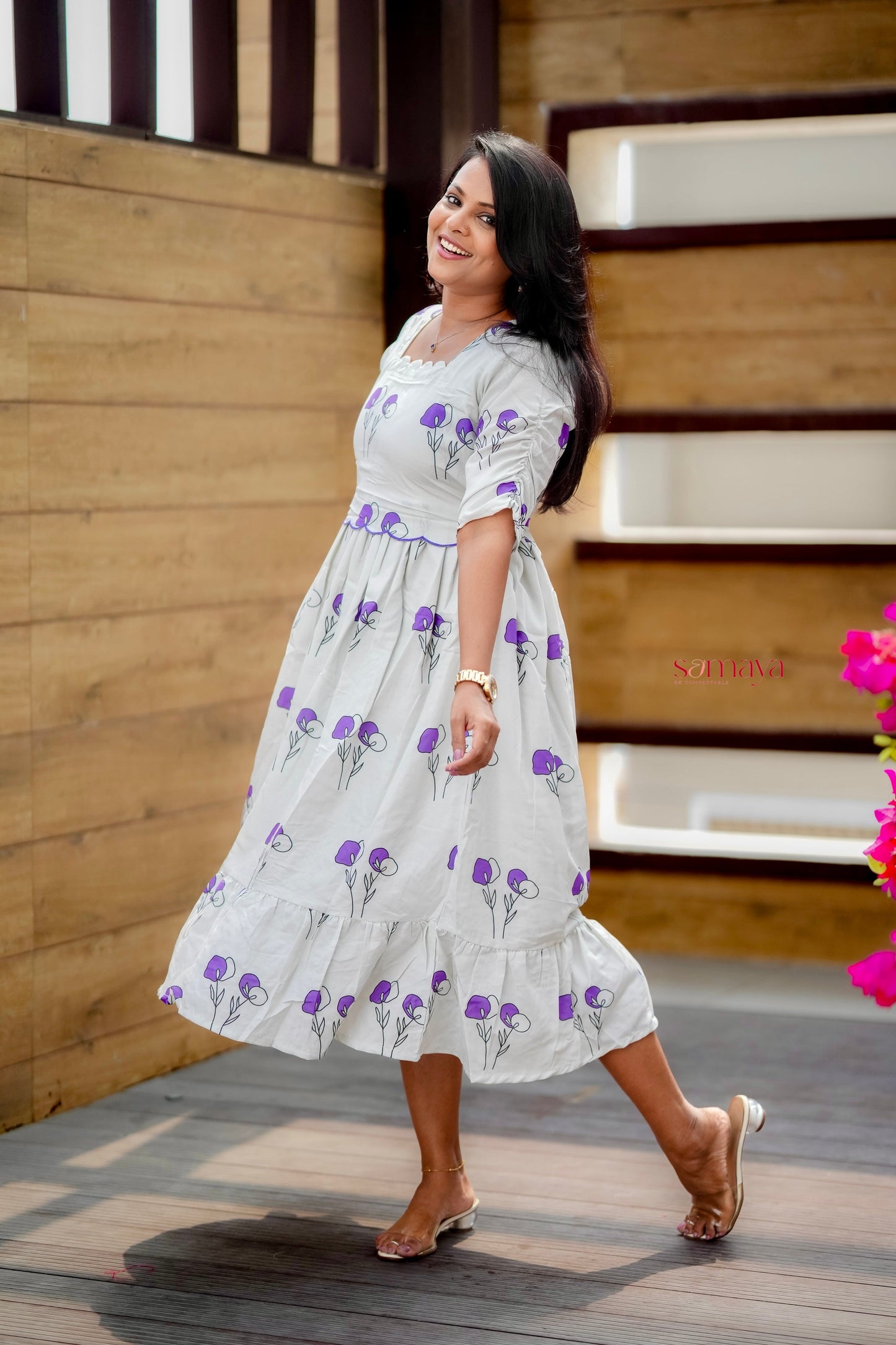 Nivi Casual Dress With Lining( Wrinkle-Free Cotton Blend Dress)