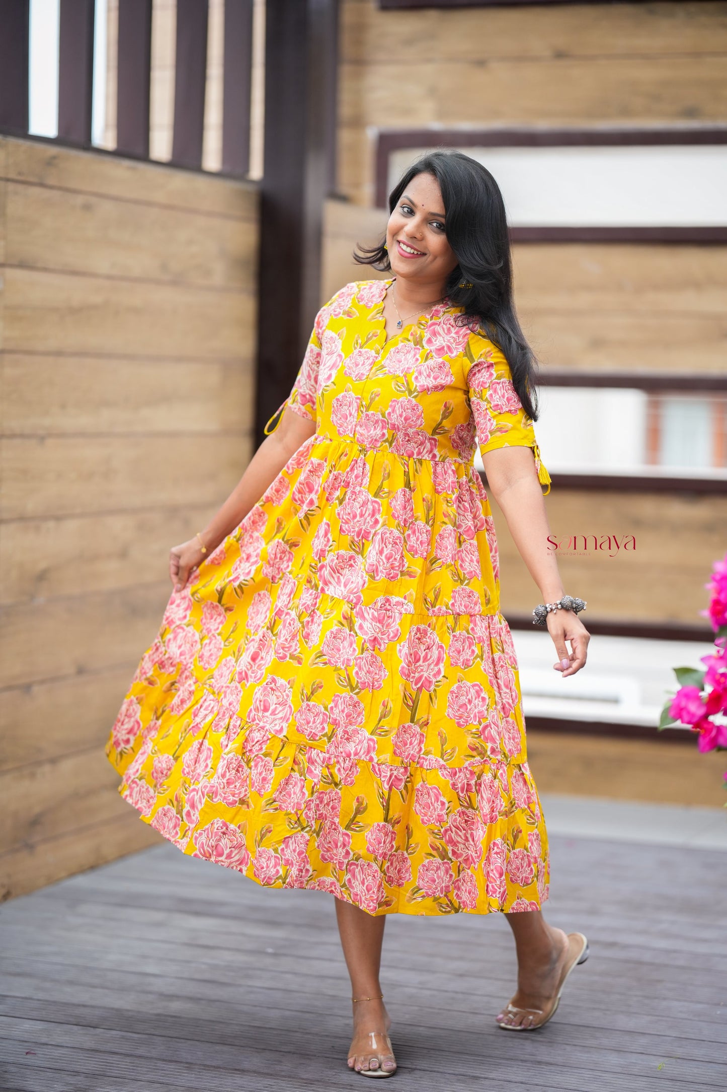 Manjal casual Dress With Lining