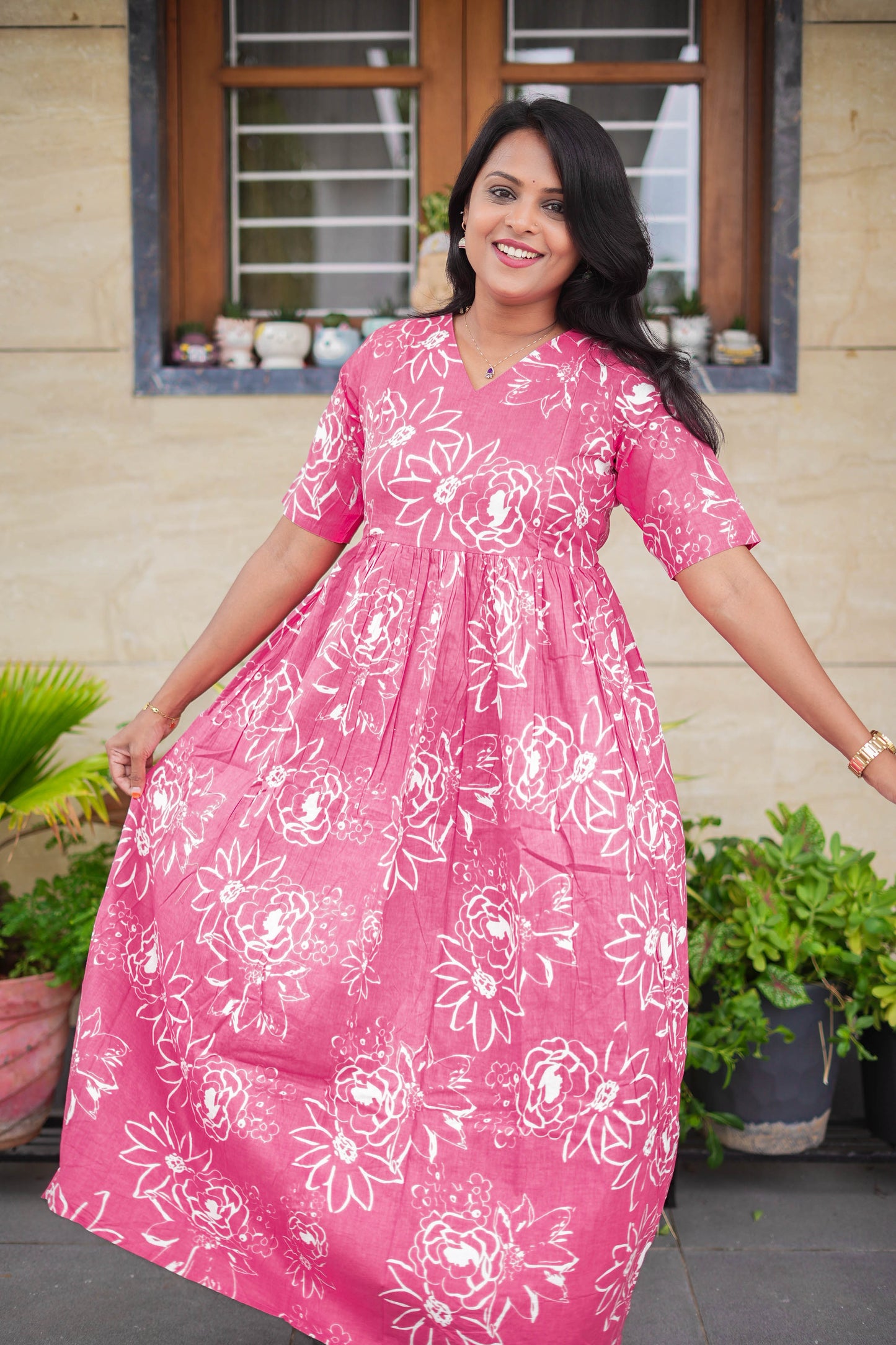 Pink Day to Night Dress Without Lining