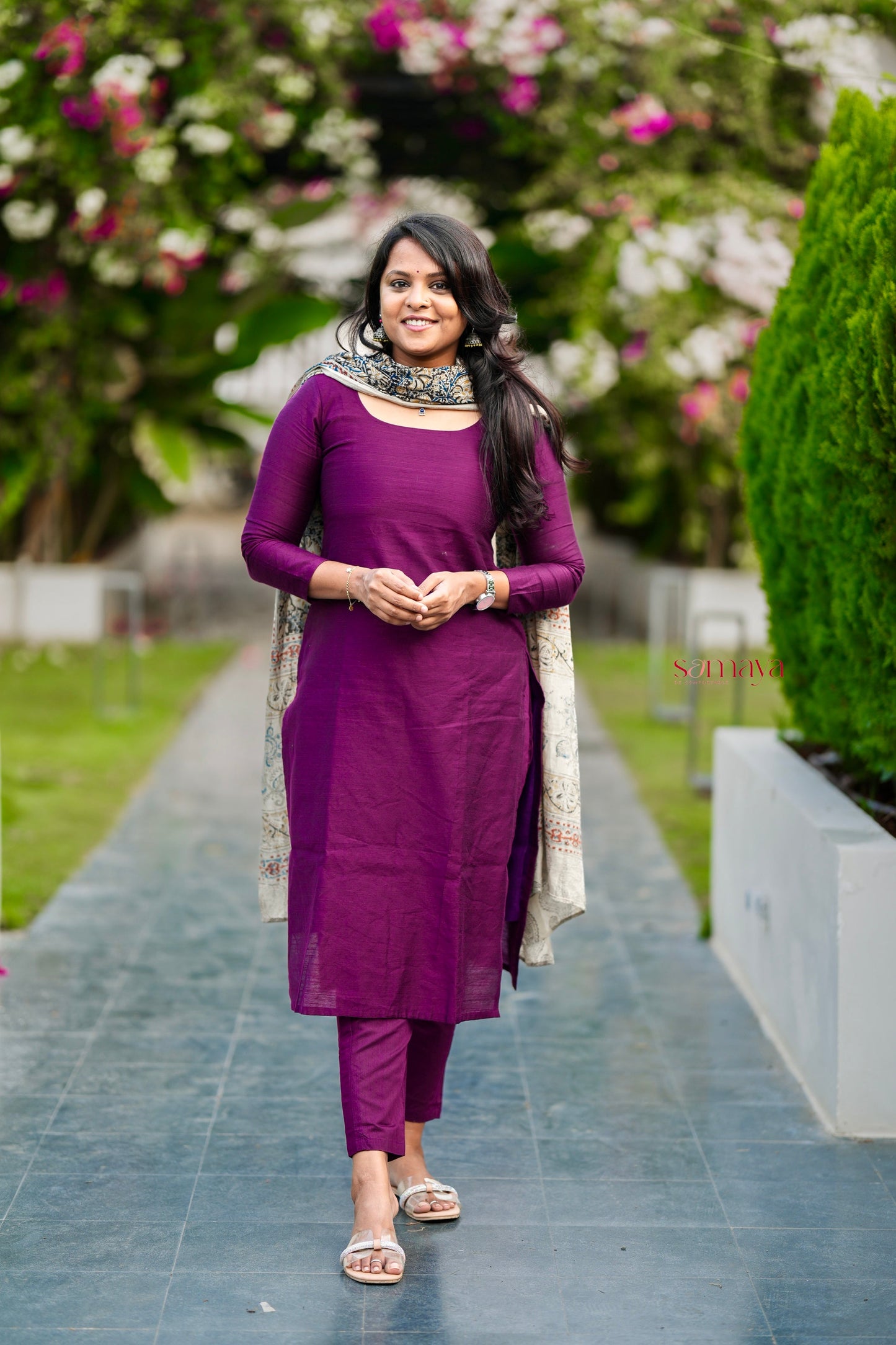Kayal Raw silk top bottom set with  kalamkari  dupptta set of 3 (ready to dispatch)