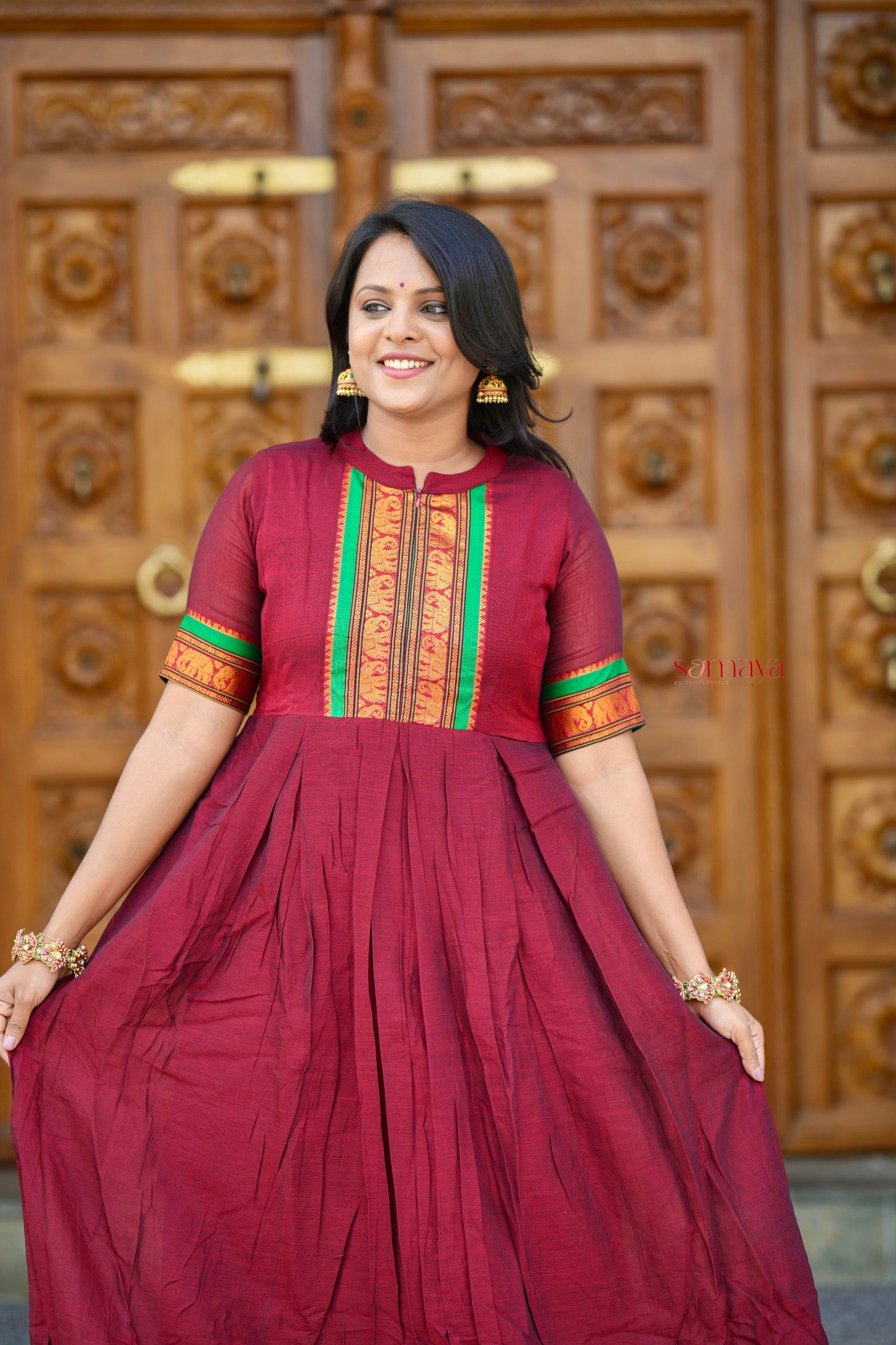 Maroon Narayanapet maxi Dress With Lining ( ready to dispatch)